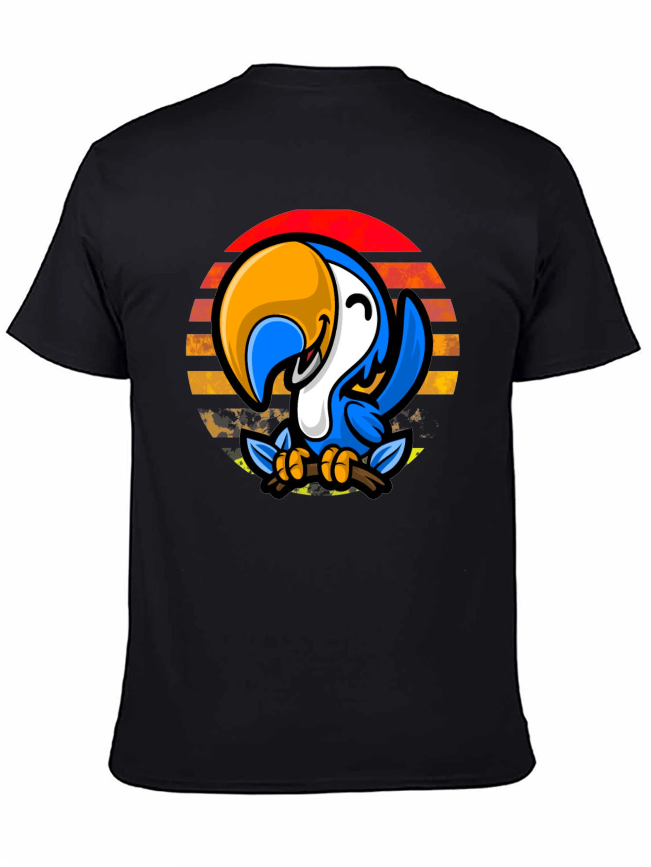 Black Parrot Sunset Graphic Tee - Casual Black T-Shirt view 4