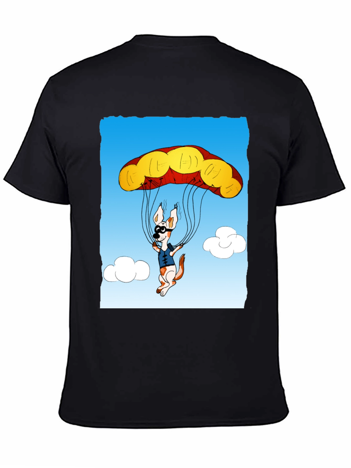 Black Parachuting Dog Graphic Tee - Black Cotton T-Shirt view 4