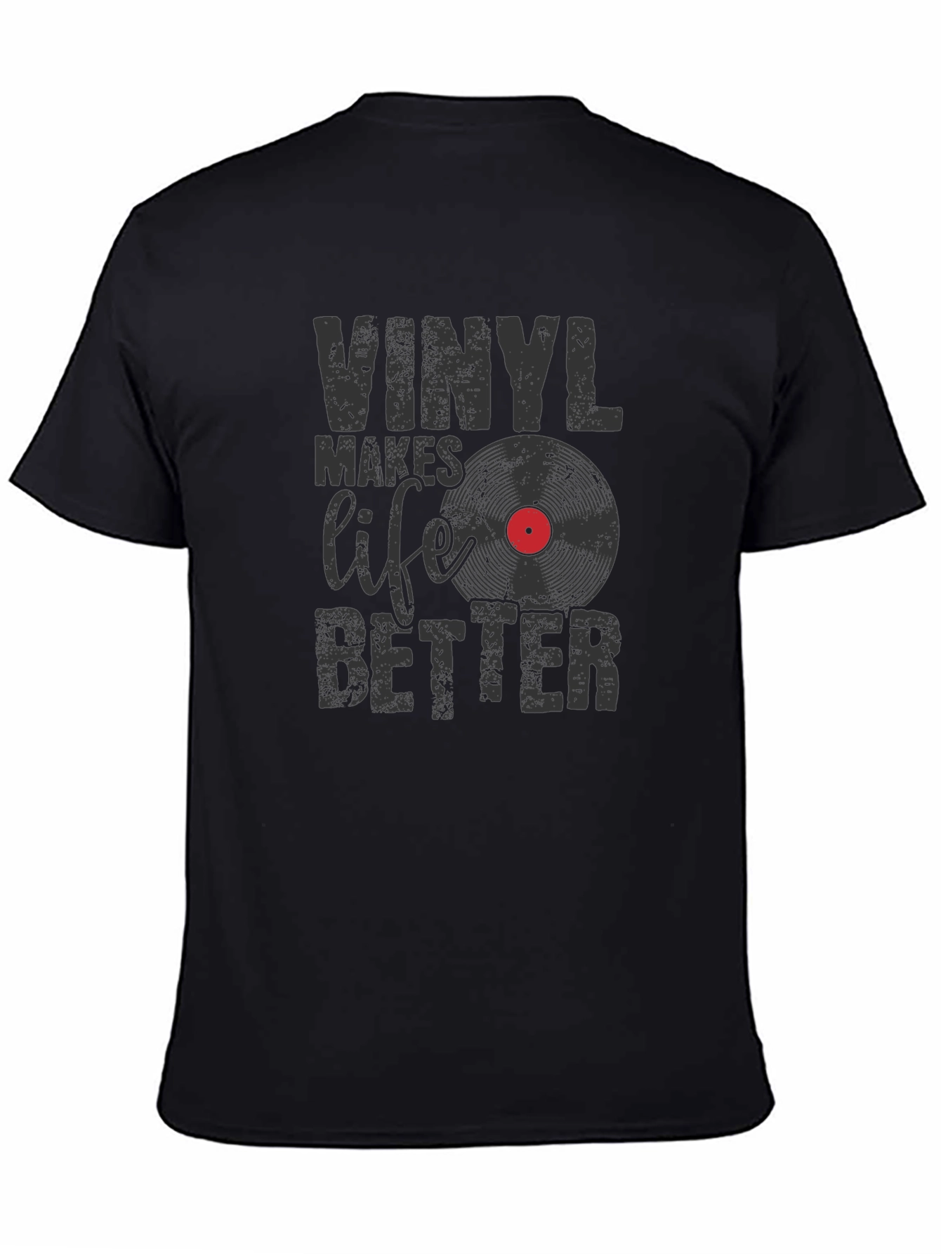 Black Vinyl Makes Life Better Graphic Tee view 4