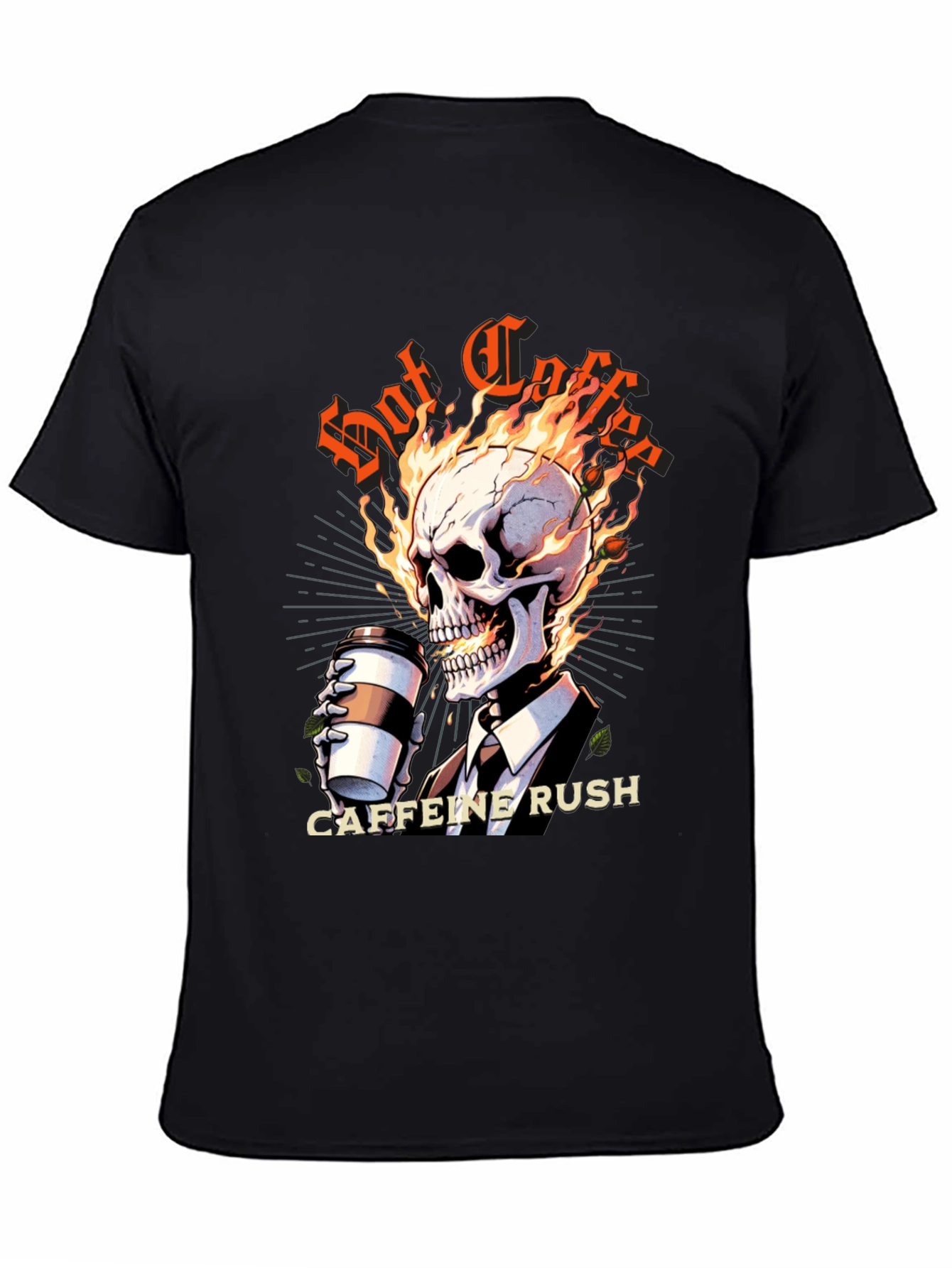 Black Hot Coffee Caffeine Rush Graphic T-Shirt view 4