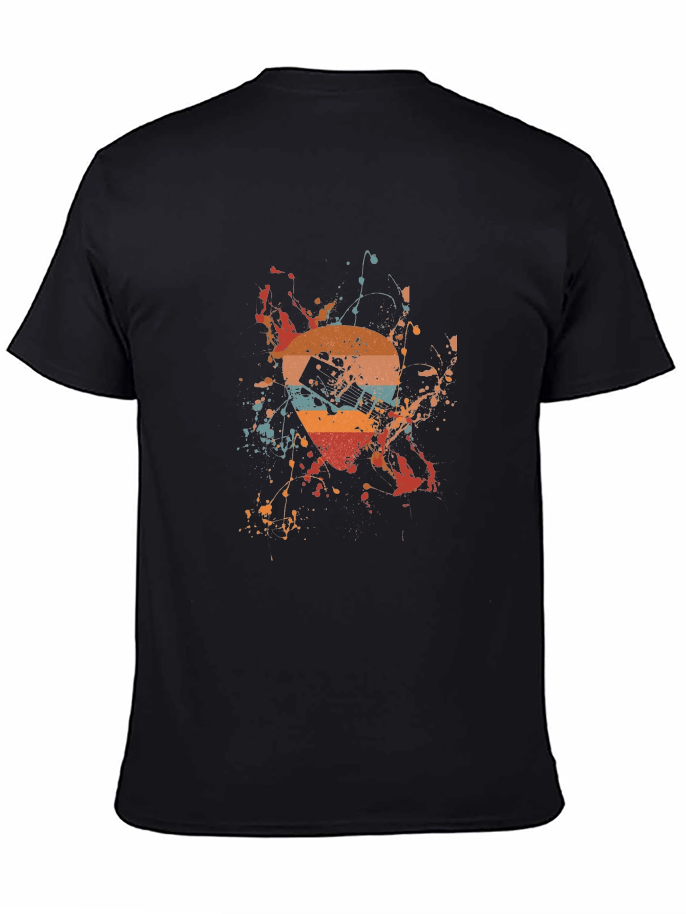 Black Retro Guitar Splash Graphic Tee - Unique Design view 4