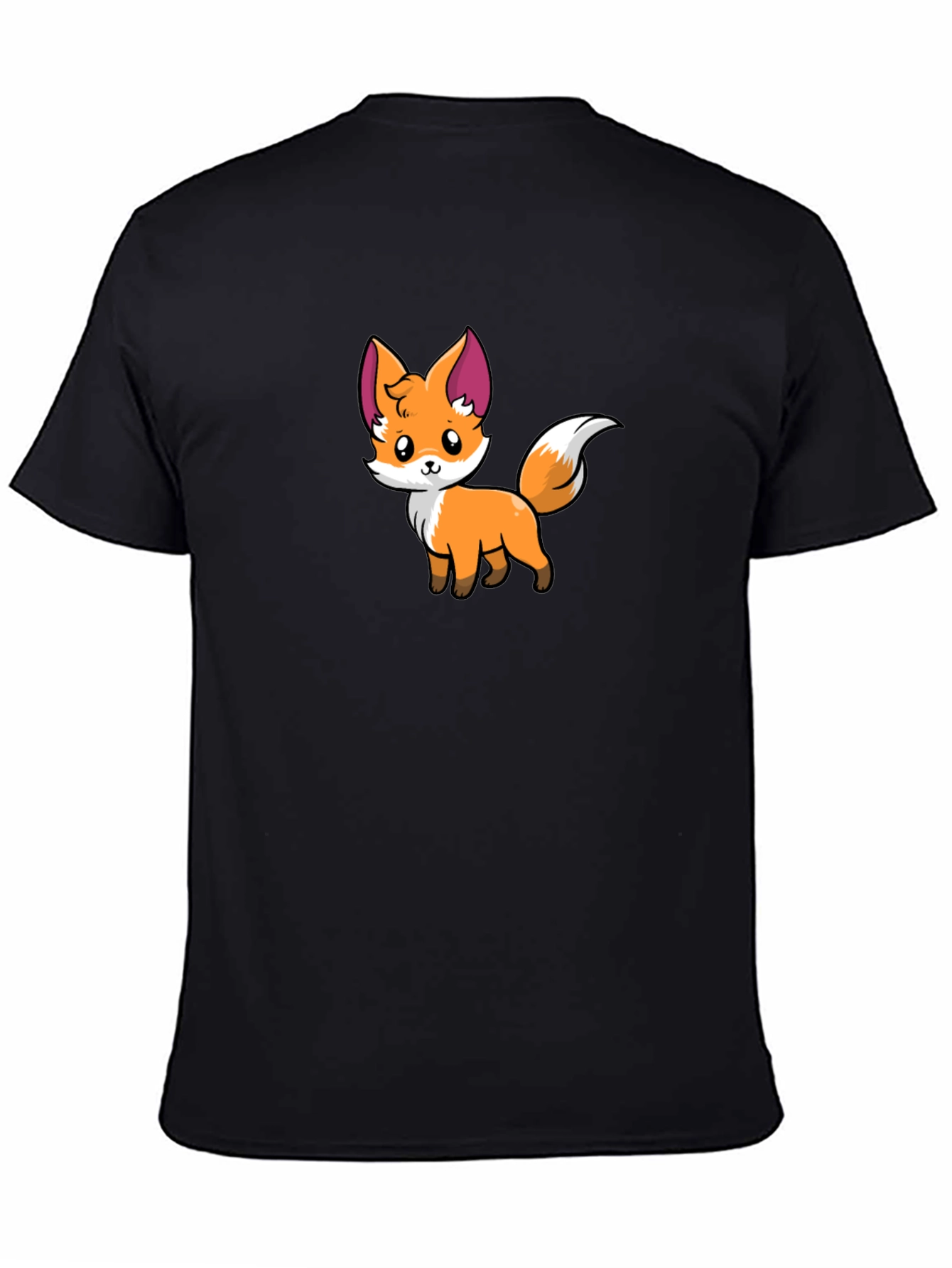 Black Cute Cartoon Fox Graphic Black T-Shirt view 4