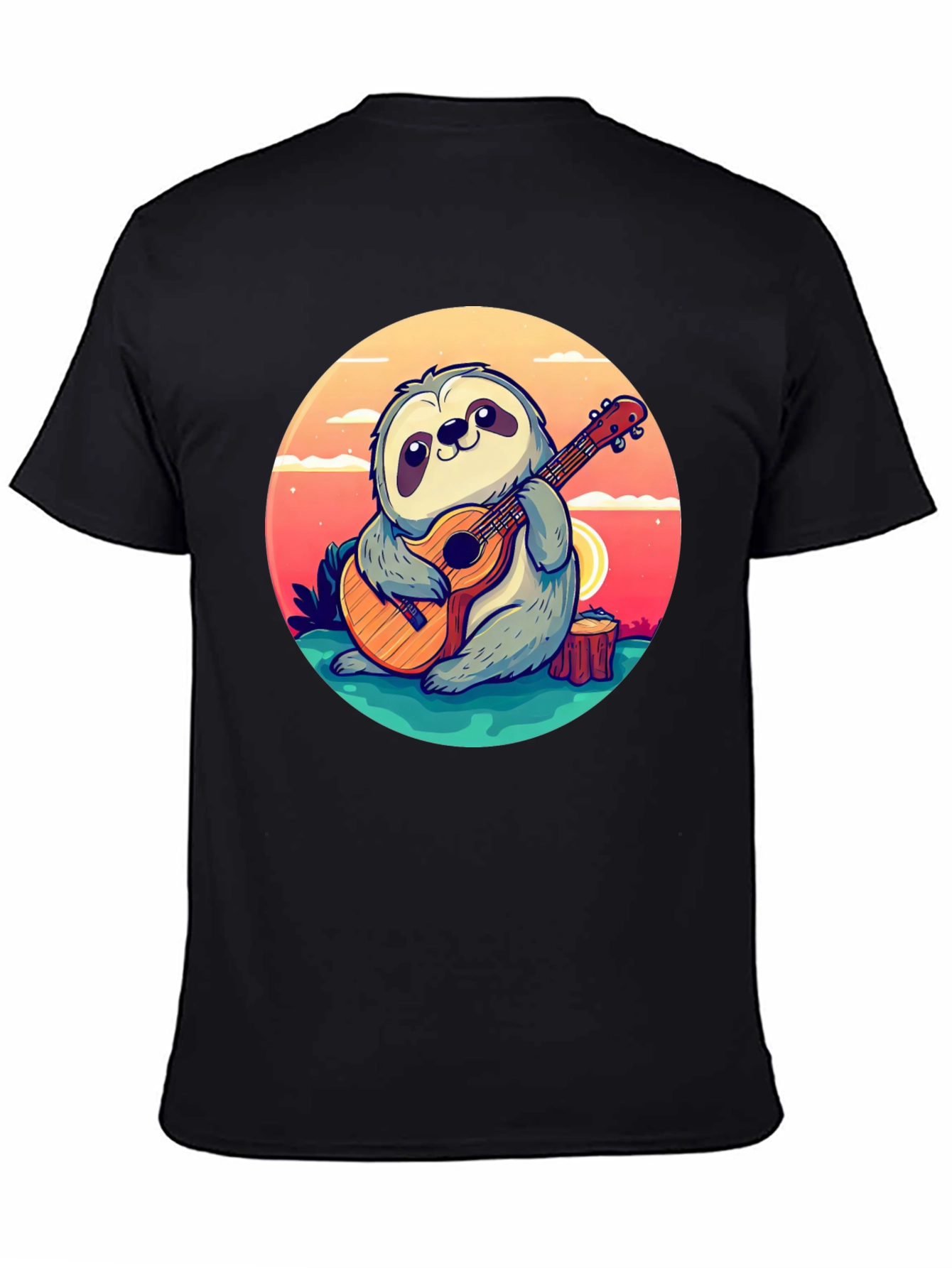 Black Sloth Guitarist Graphic Tee - Black Cotton Blend Shirt view 4