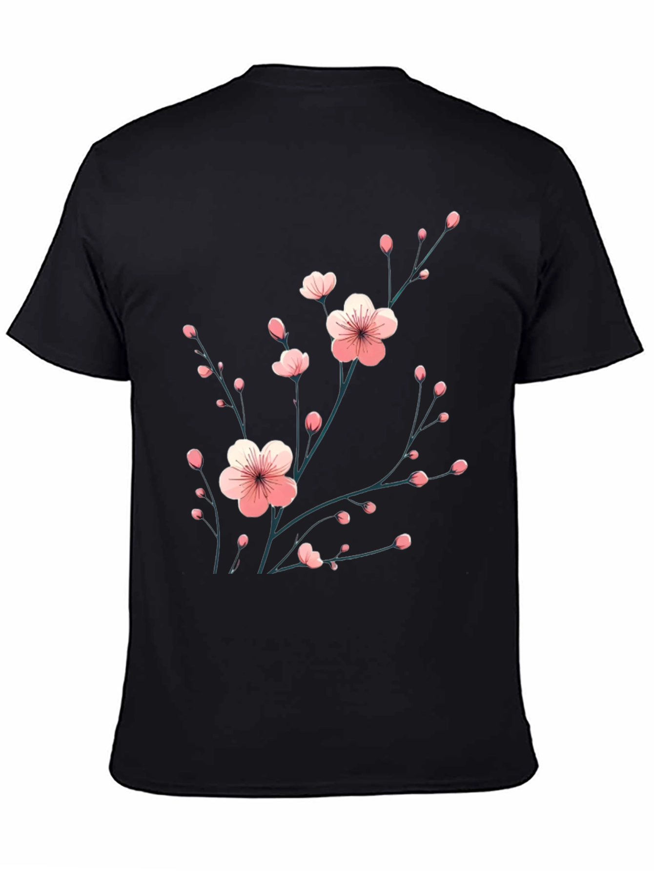 Black Black T-Shirt with Floral Cherry Blossom Design view 4