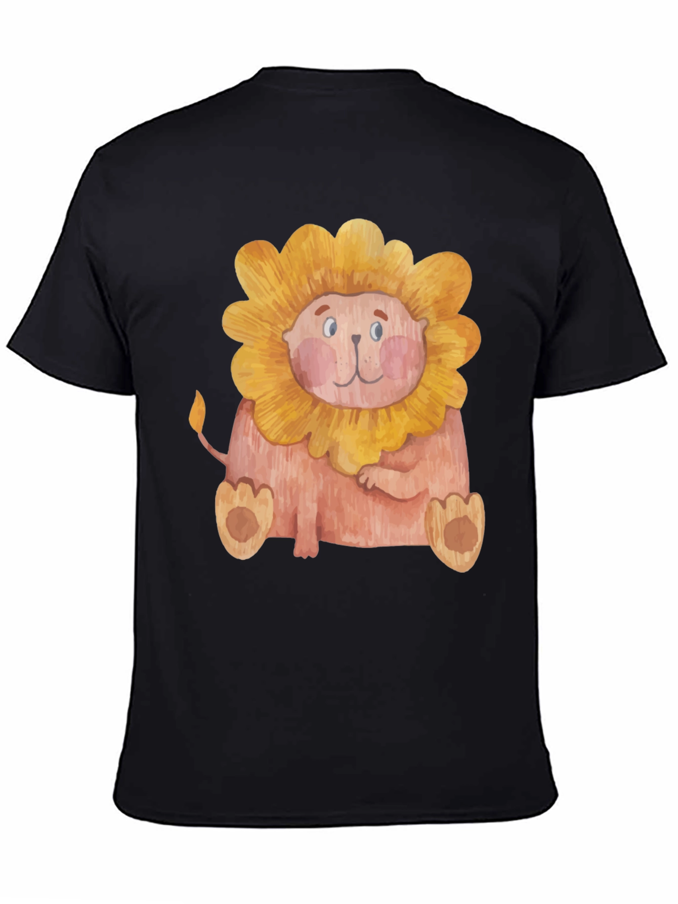 Black Cute Lion Graphic Print Men's Black T-Shirt view 4