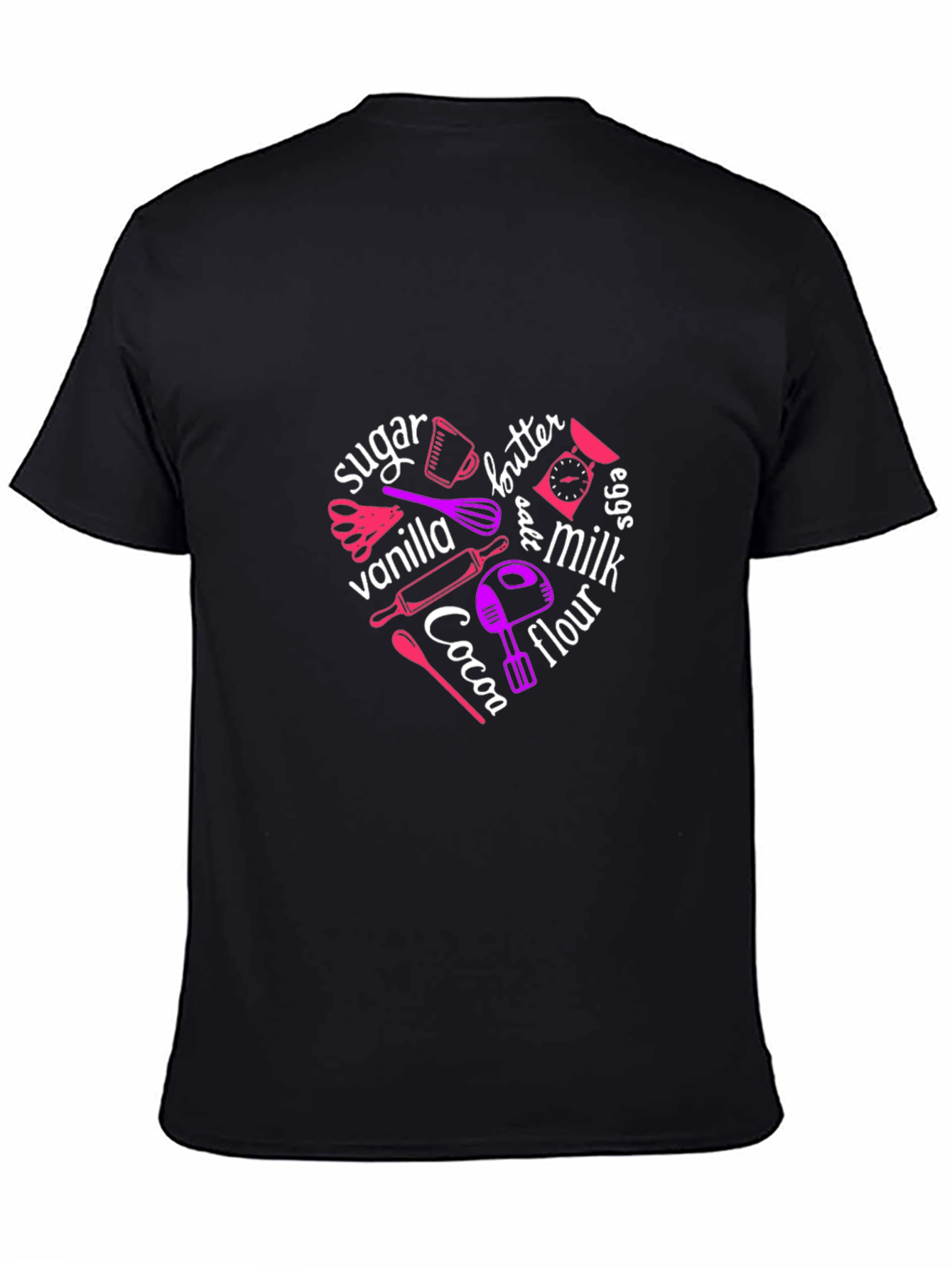 Black Baking Ingredients Heart T-Shirt view 4
