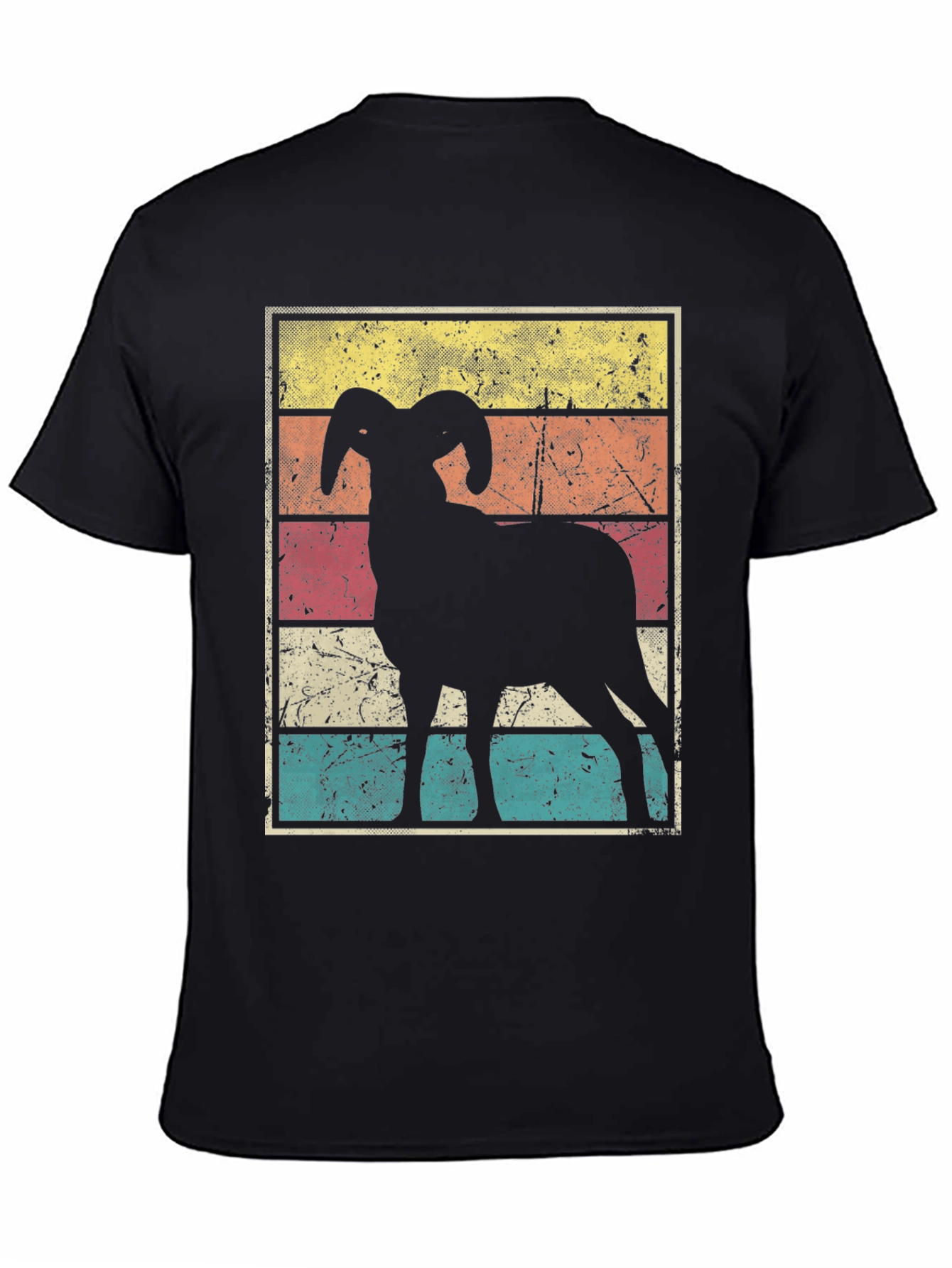 Black Retro Ram Graphic Tee - Black Cotton Blend view 4