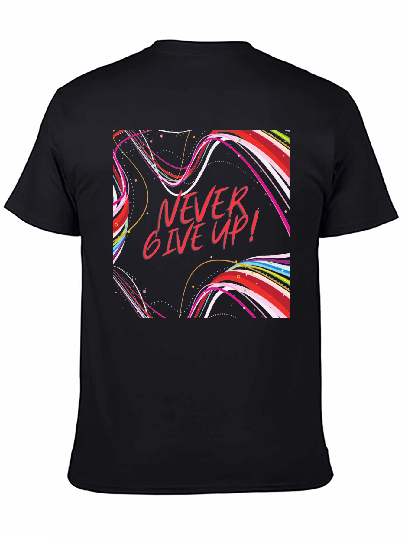 Black Never Give Up Graphic T-Shirt Black Cotton view 4