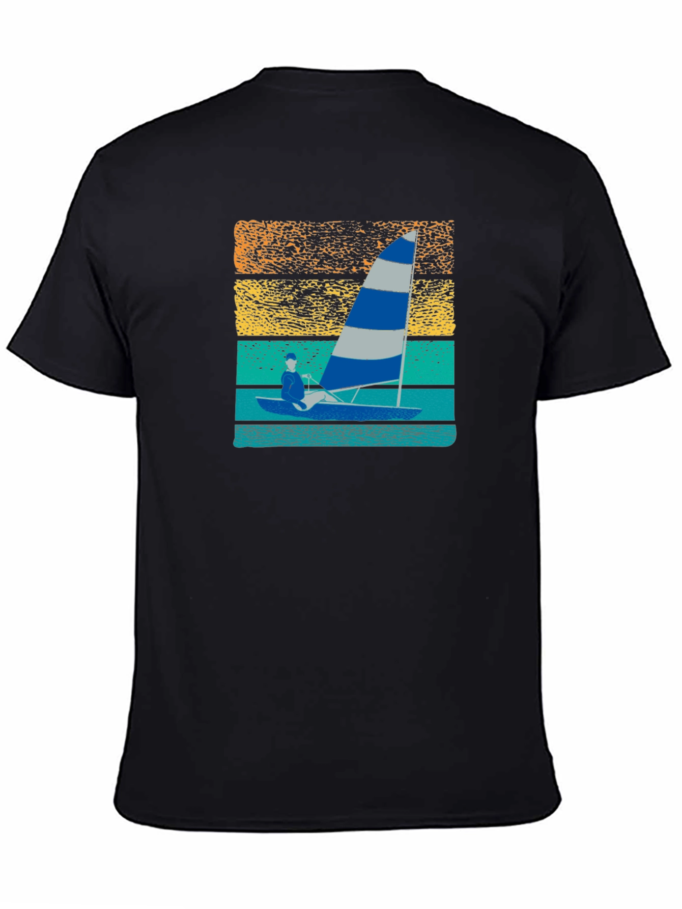 Black Sailing T-Shirt with Retro Sunset Design view 4