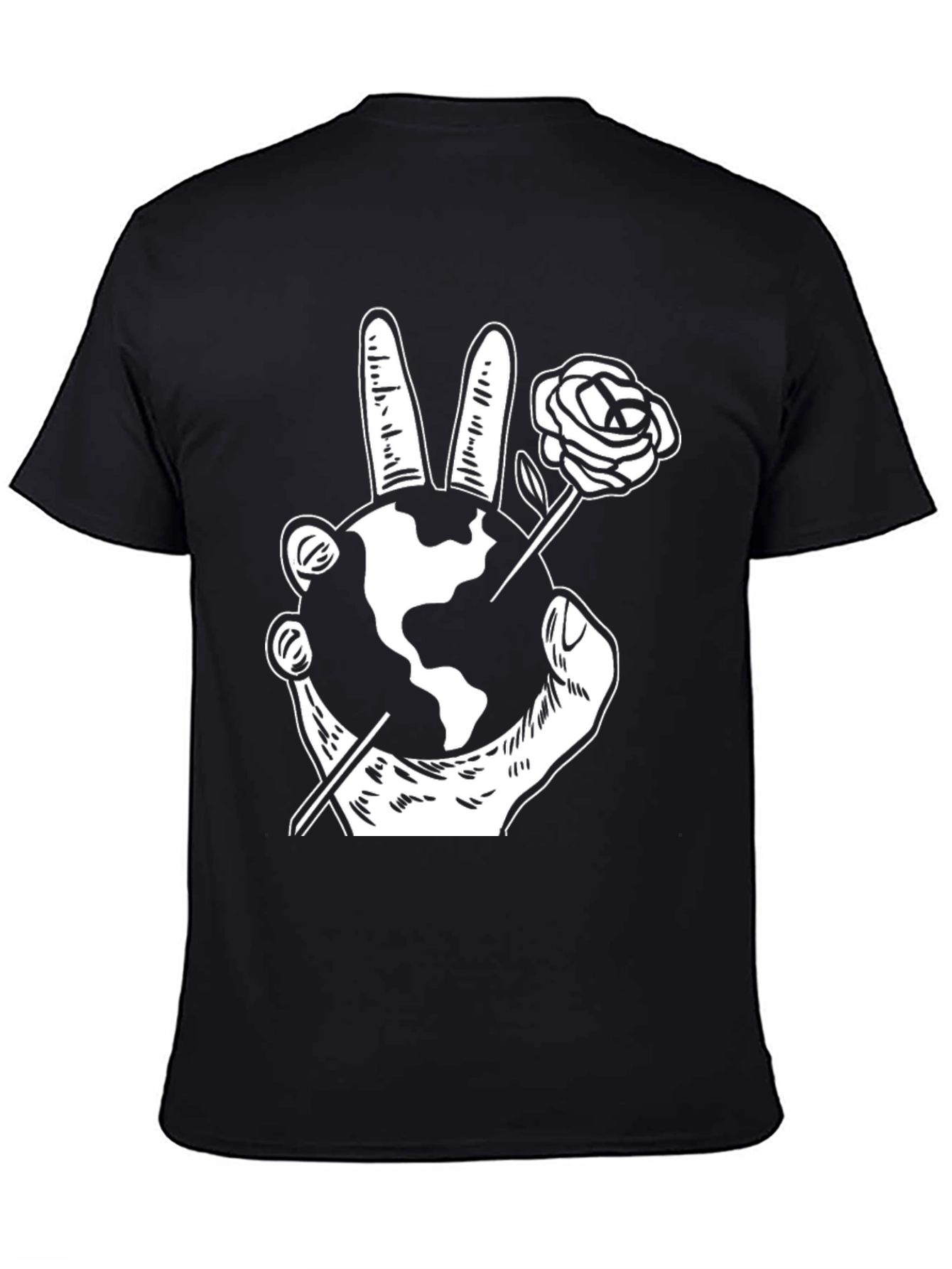 Black Peace Earth Rose Graphic T-Shirt view 4