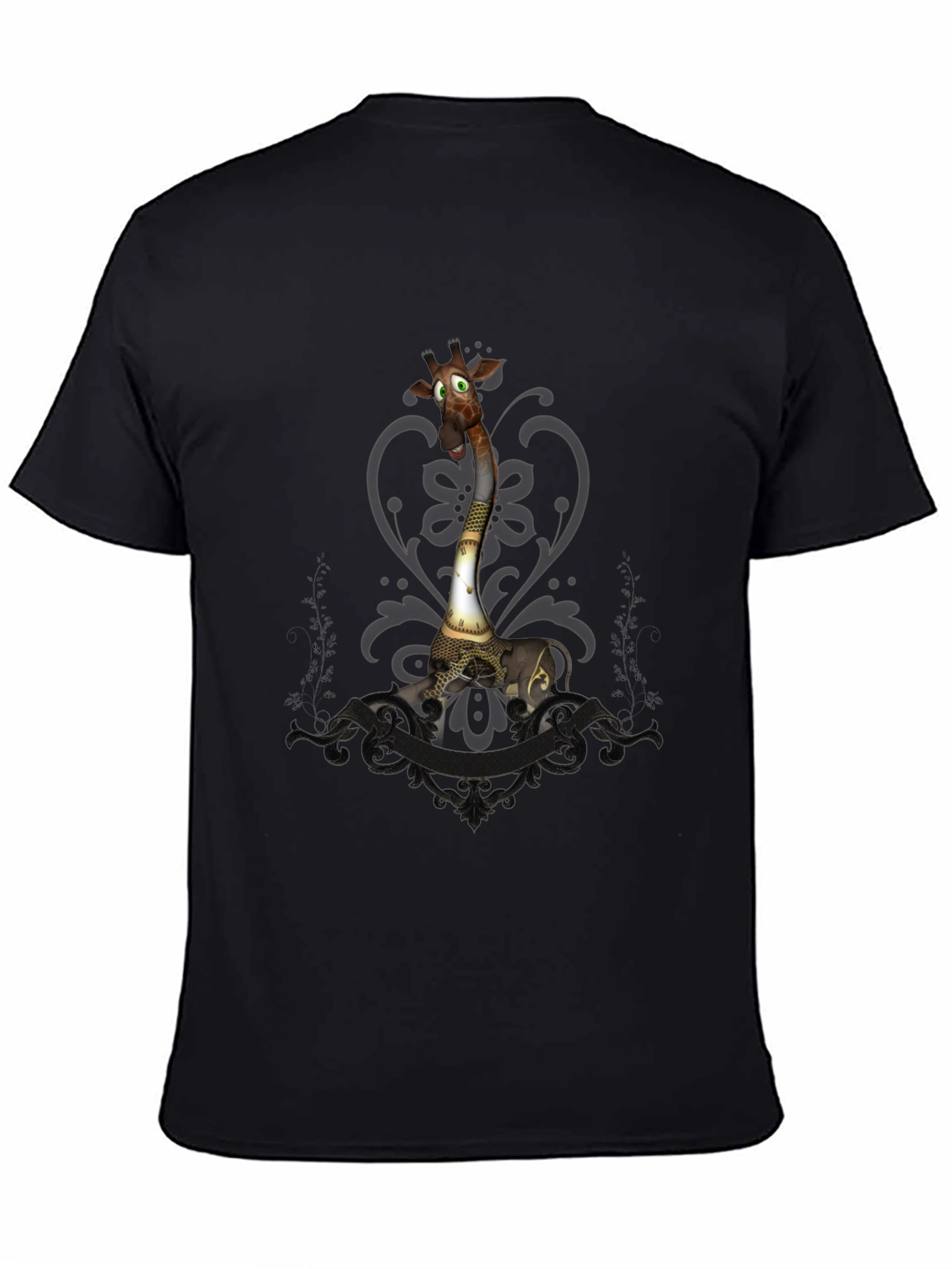 Black Steampunk Giraffe Graphic Tee - Unique Animal T-Shirt view 4