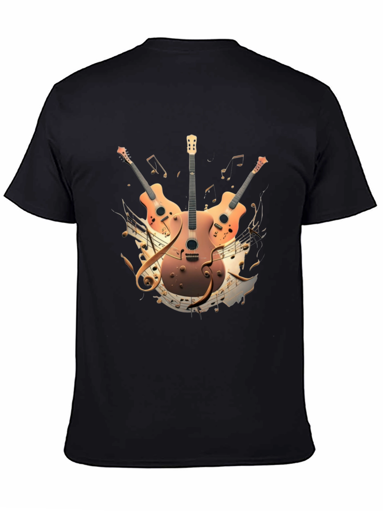 Black Musical Guitar Print Black T-Shirt view 4