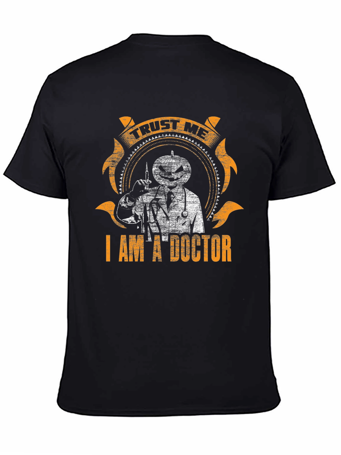 Black Trust Me I'm A Doctor Halloween Pumpkin T-Shirt view 4