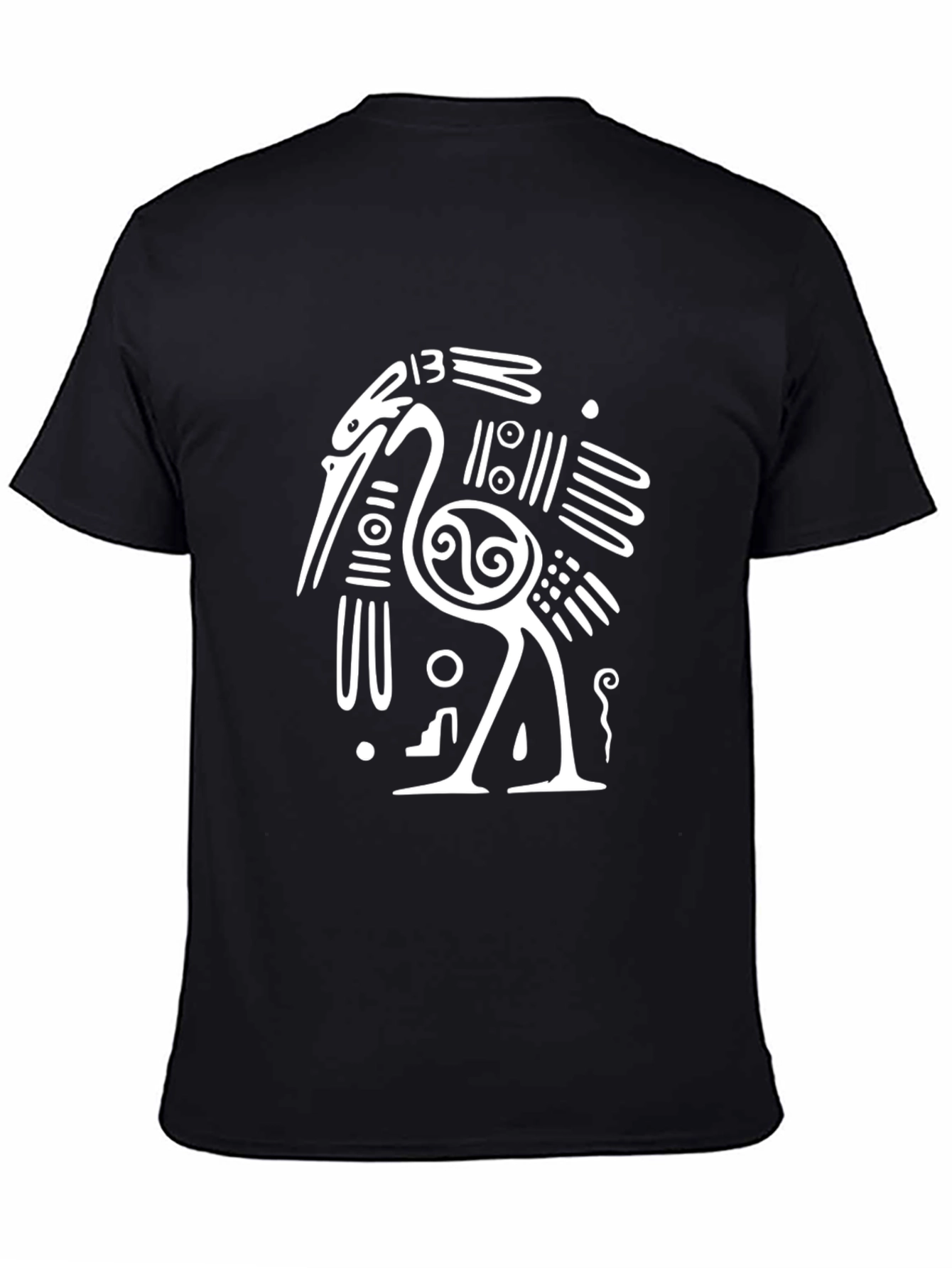 Black Black T-Shirt with White Crane Design view 4