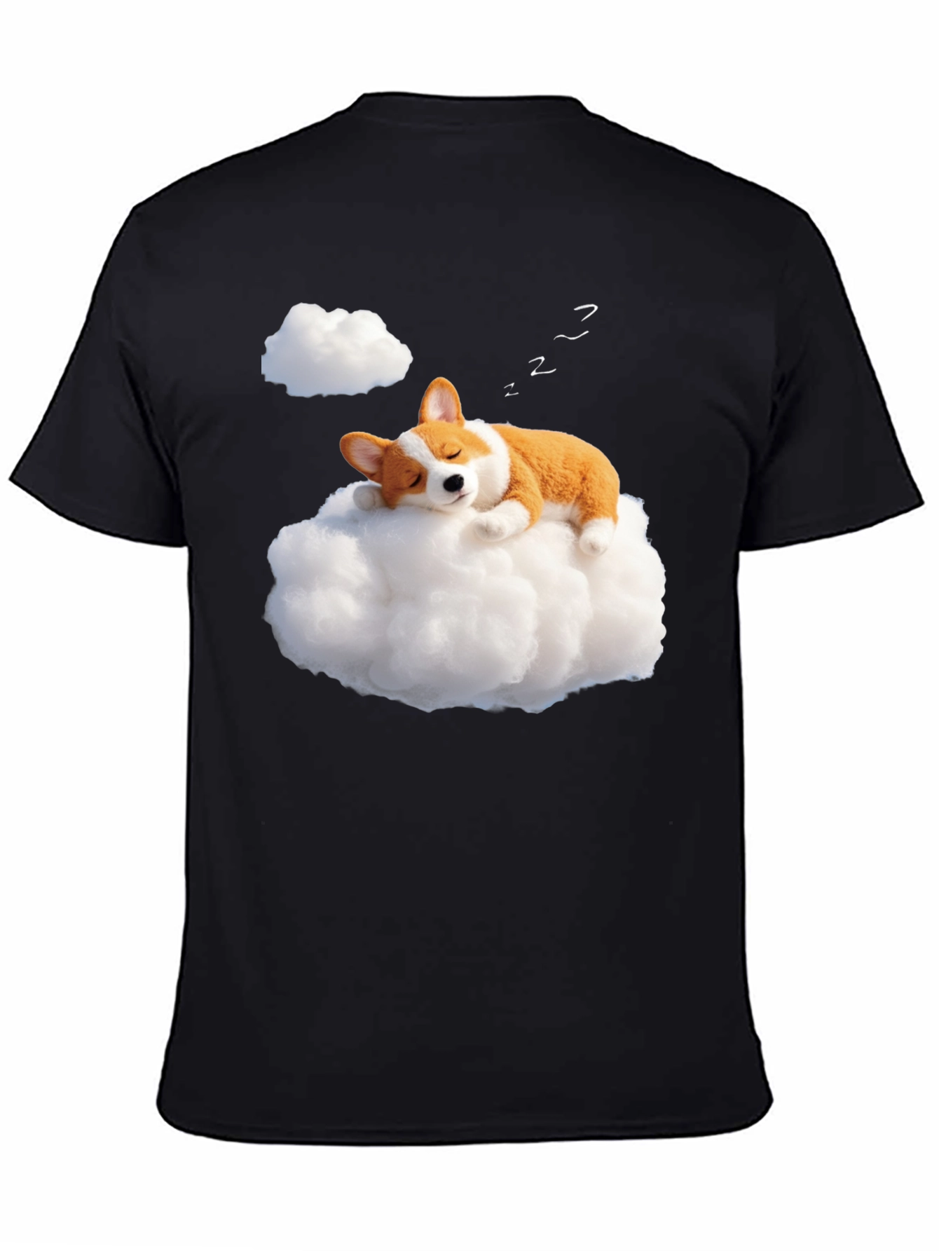 Black Dreamy Corgi Cloud Nap Black T-Shirt view 4