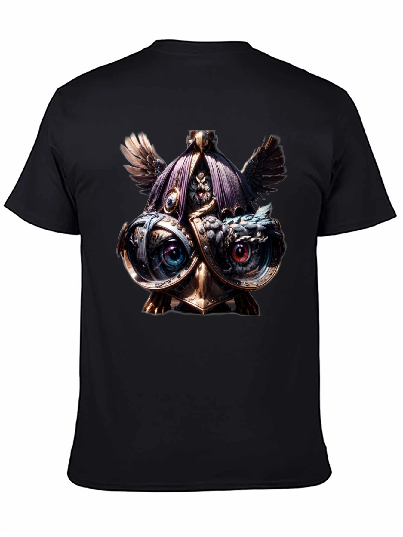 Black Steampunk Owl T-Shirt - Unique Art Tee view 4