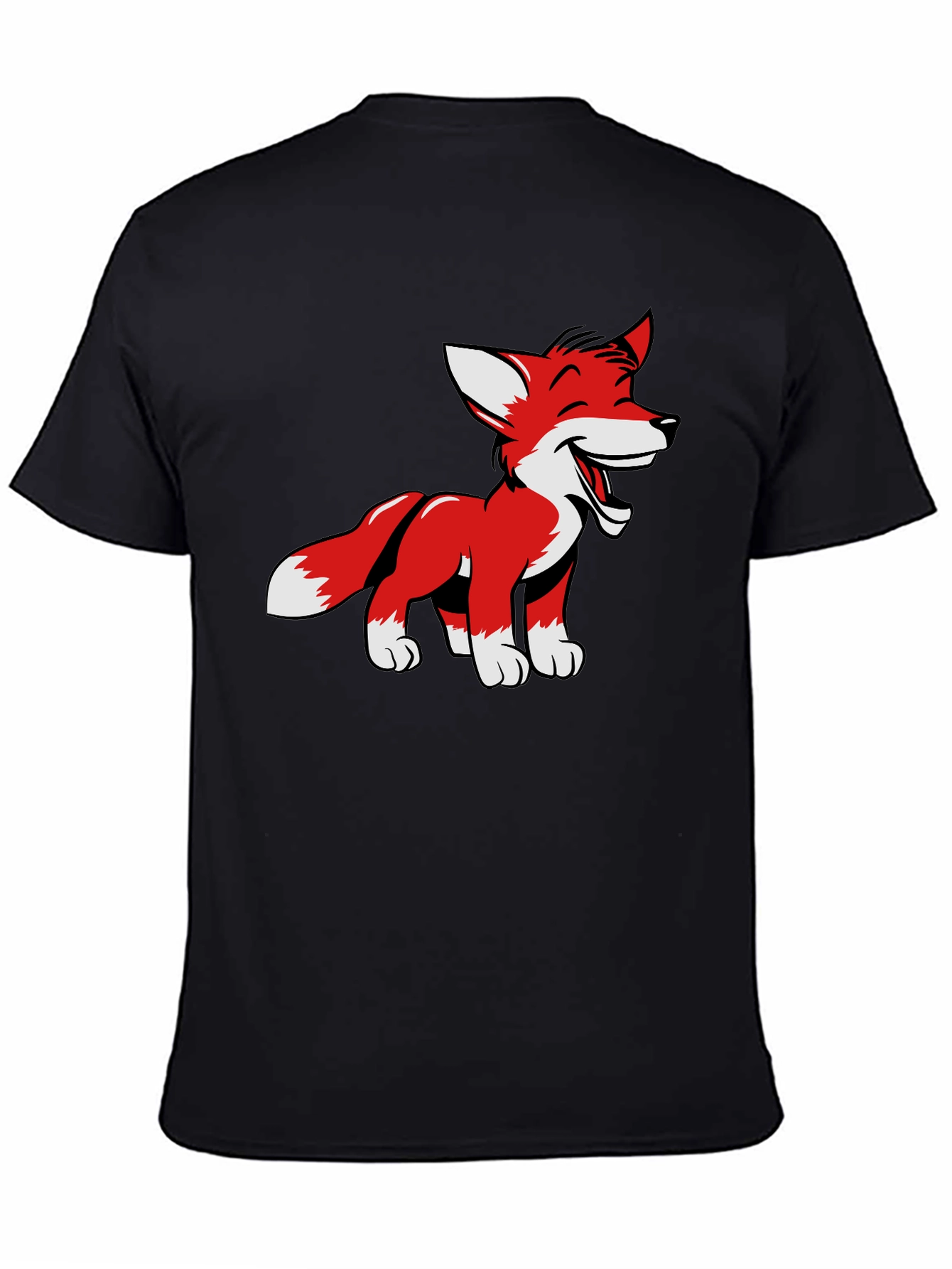 Black Cartoon Fox Graphic Tee - Black Cotton Blend view 4