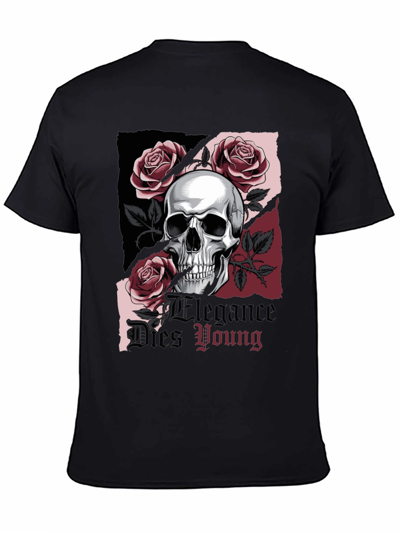 Black Skull & Roses Graphic Tee - Elegance Dies Young view 4