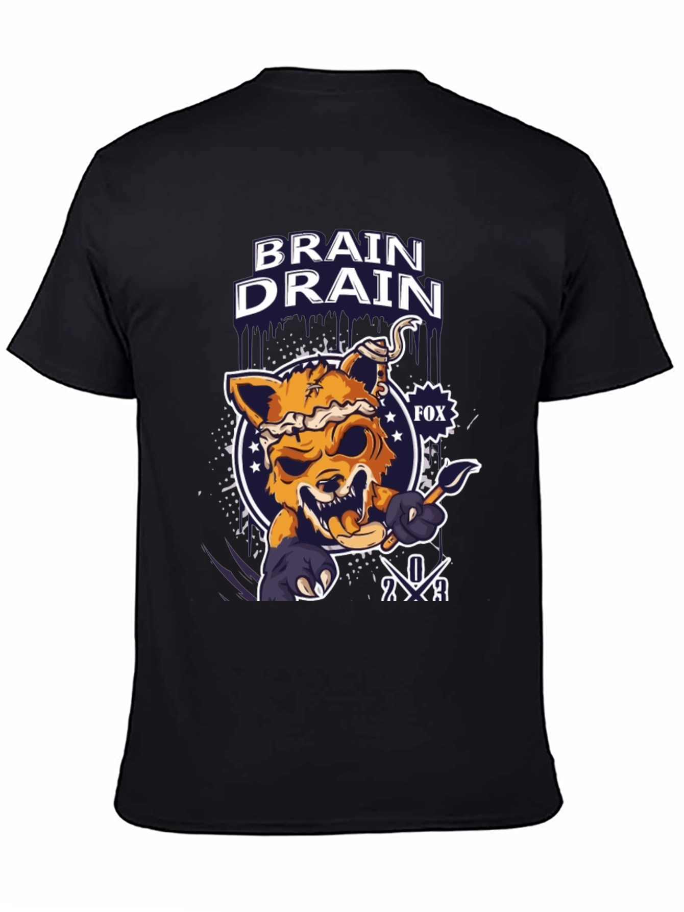 Black Brain Drain Fox Graphic T-Shirt view 4
