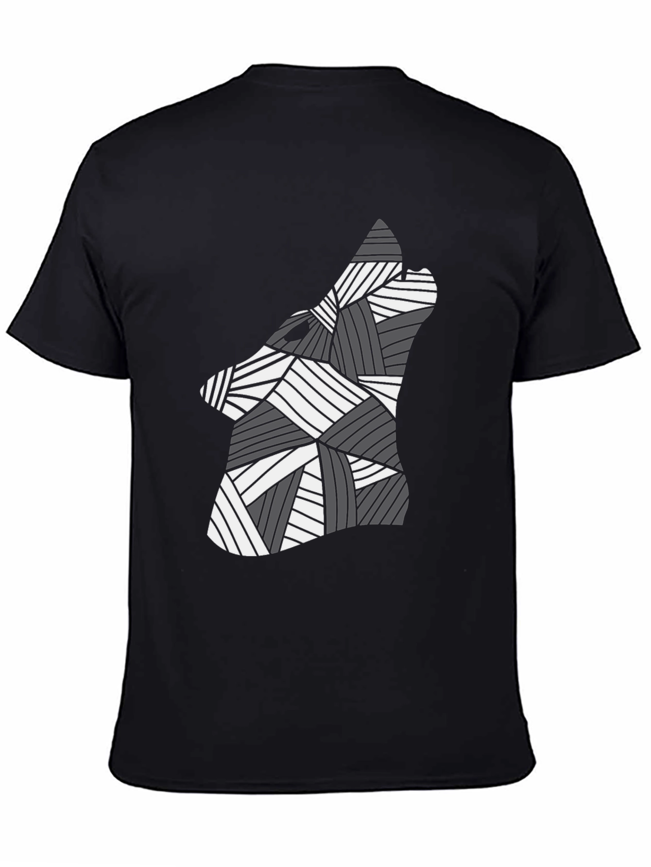 Black Abstract Geometric Wolf Graphic Black Tee Shirt view 4