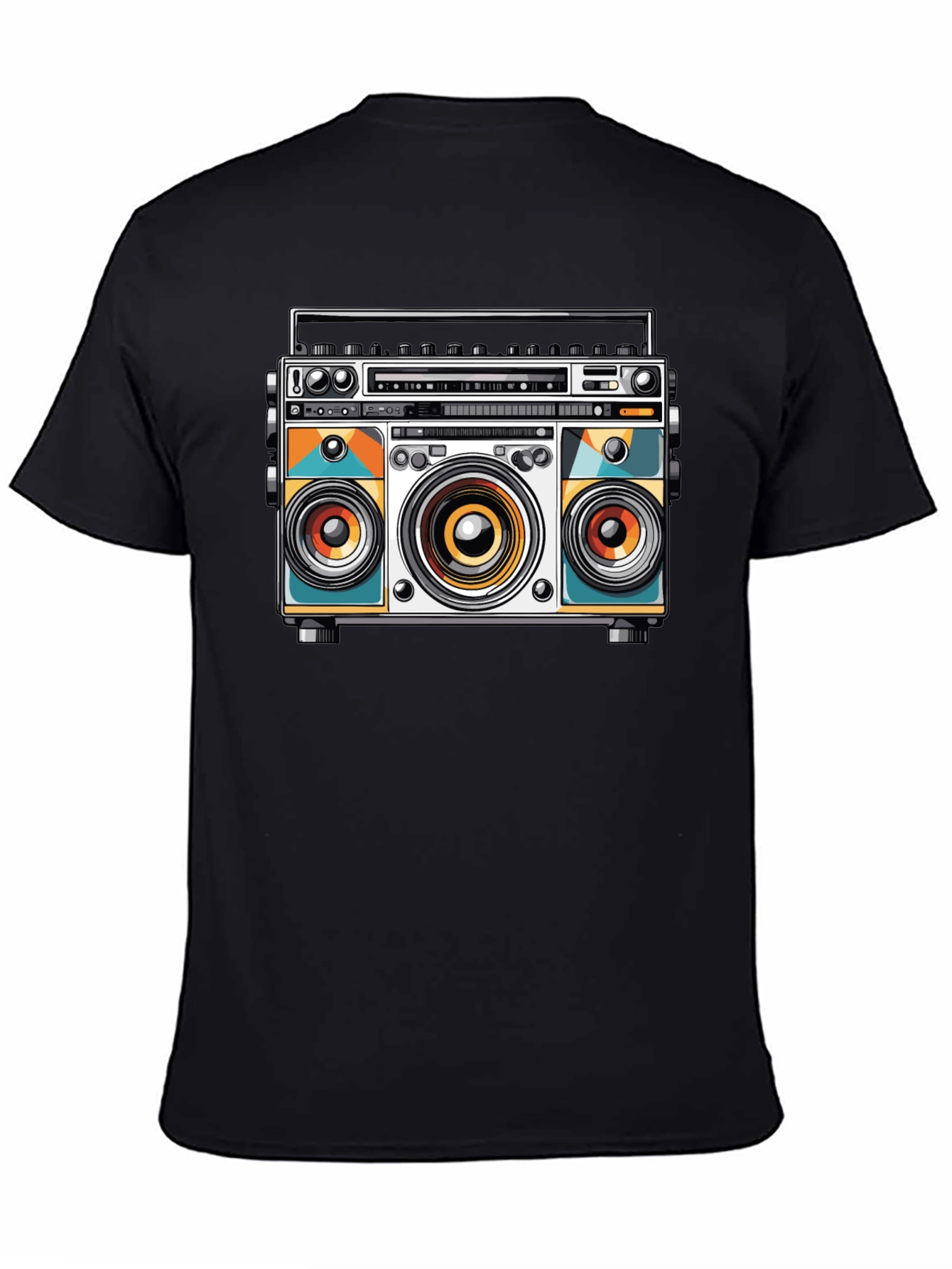 Black Retro Boombox Graphic Tee - Cool Music Lover Shirt view 4