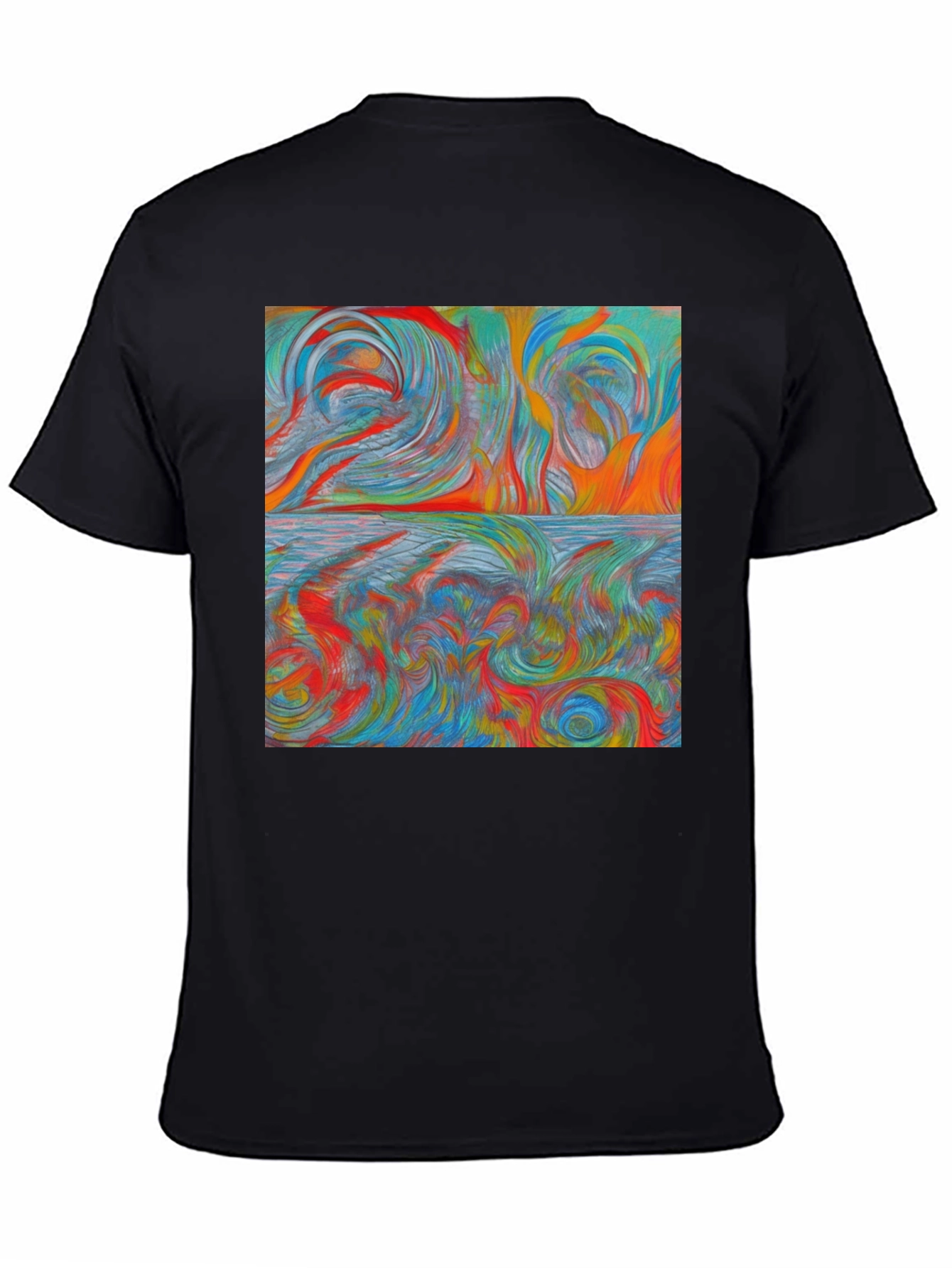 Black Abstract Swirl Art T-Shirt view 4