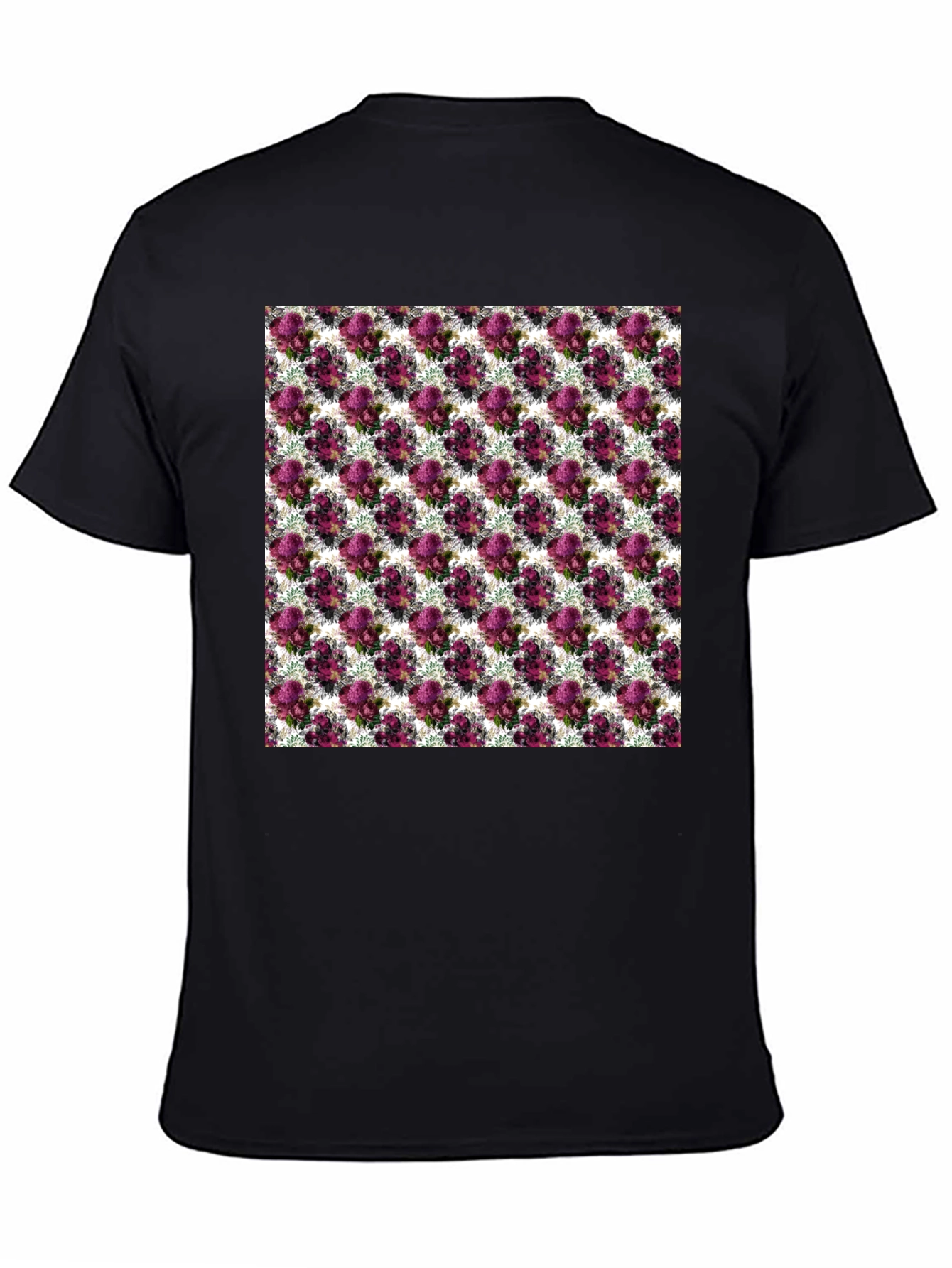 Black Floral Pattern Black T-Shirt view 4