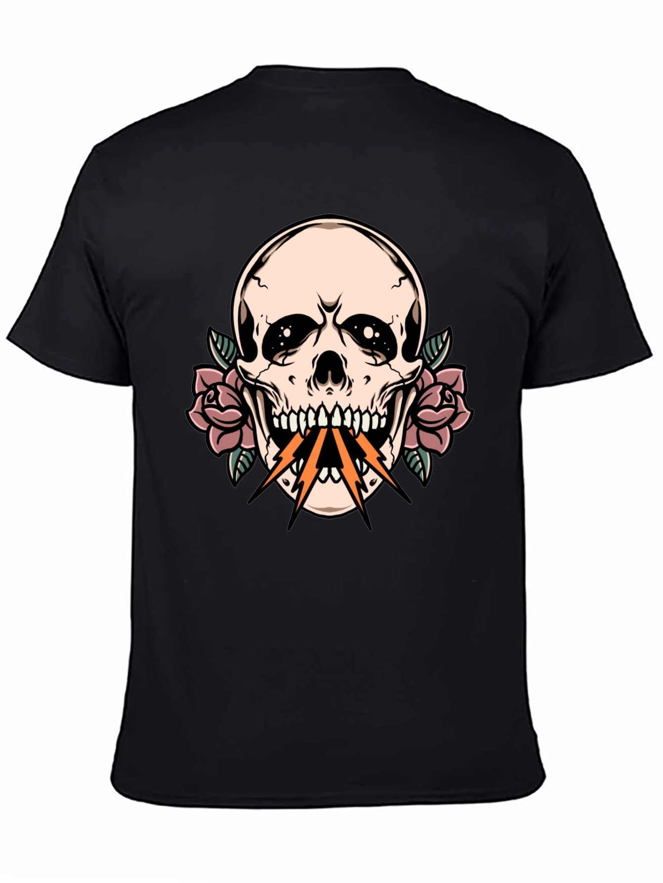Black Skull & Roses Graphic Tee - Edgy Streetwear view 4
