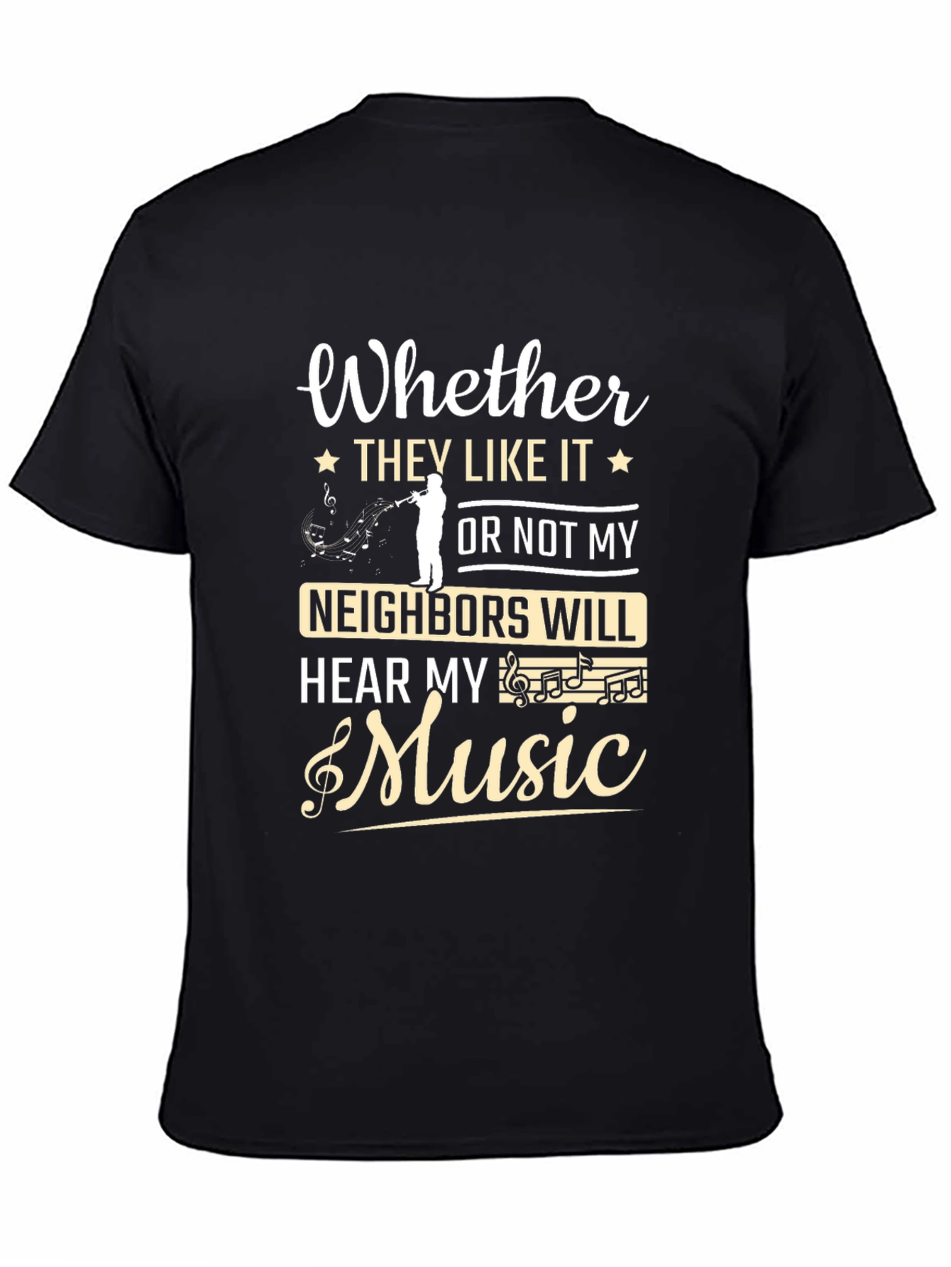 Black Funny Music Lover T-Shirt - Neighbors Will Hear My Music view 4