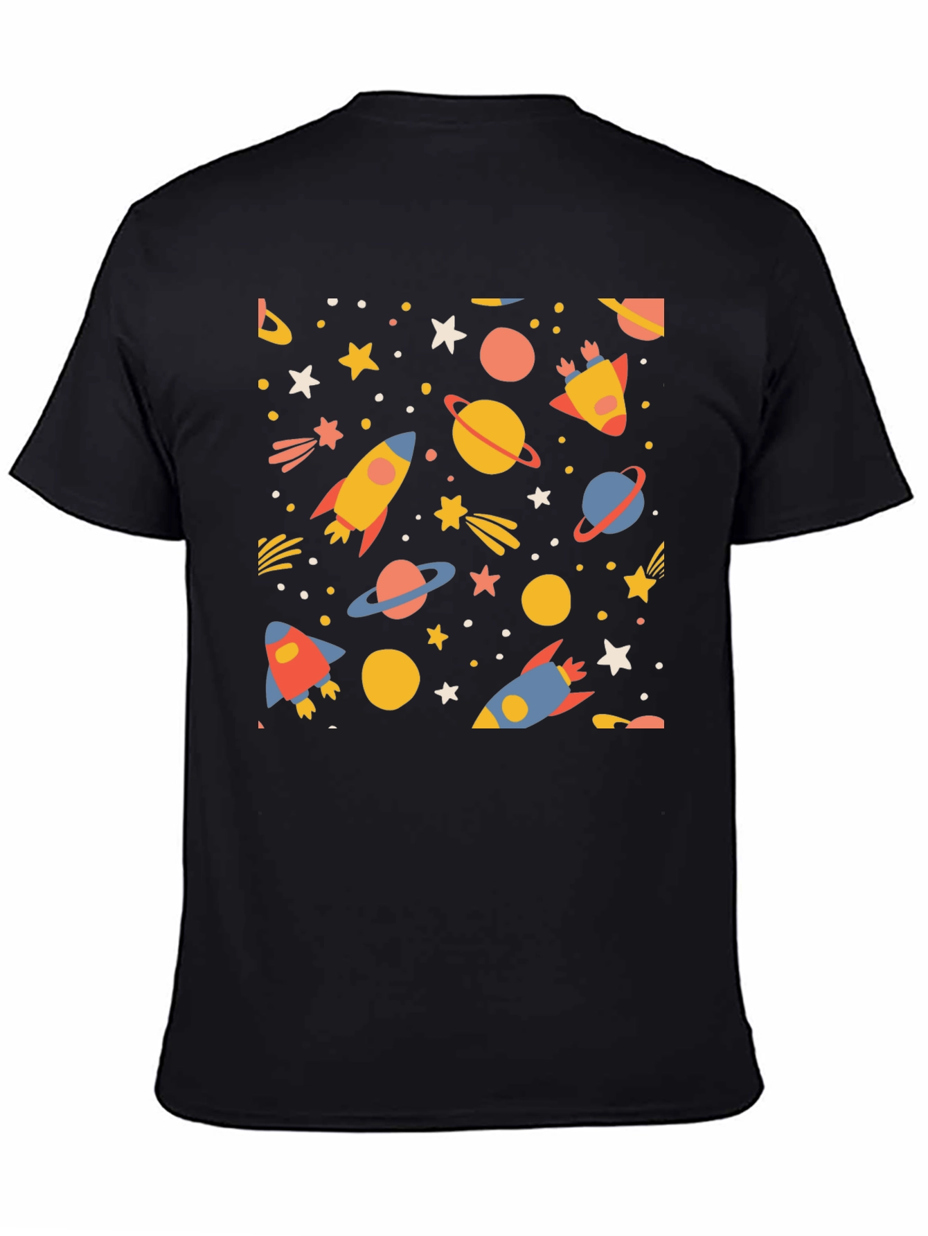 Black Cosmic Adventure T-Shirt - Space Rockets & Planets view 4