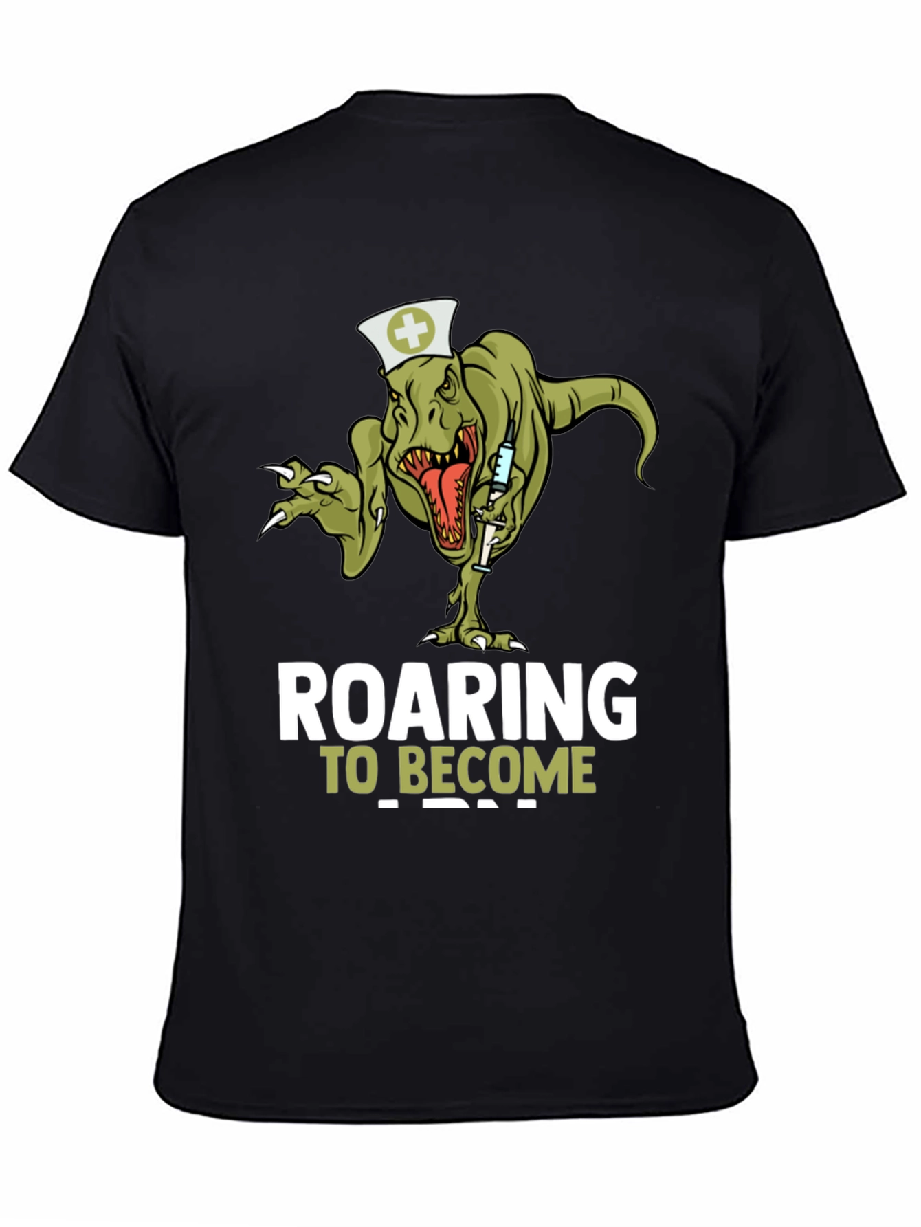 Black Roaring to Become a Nurse T-Shirt - Dinosaur Nurse Tee view 4