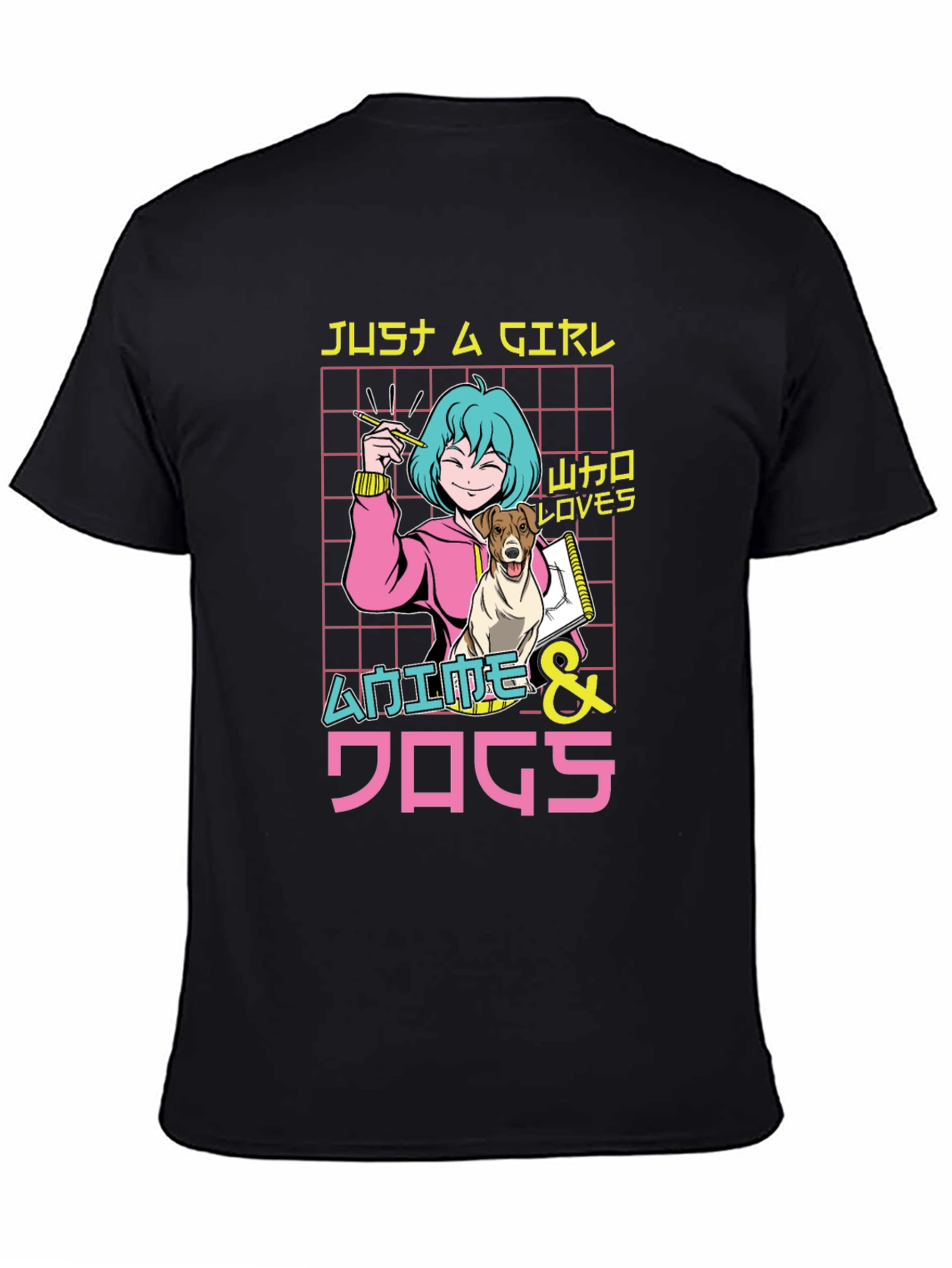 Black Anime & Dogs T-Shirt, Just A Girl Who Loves view 4