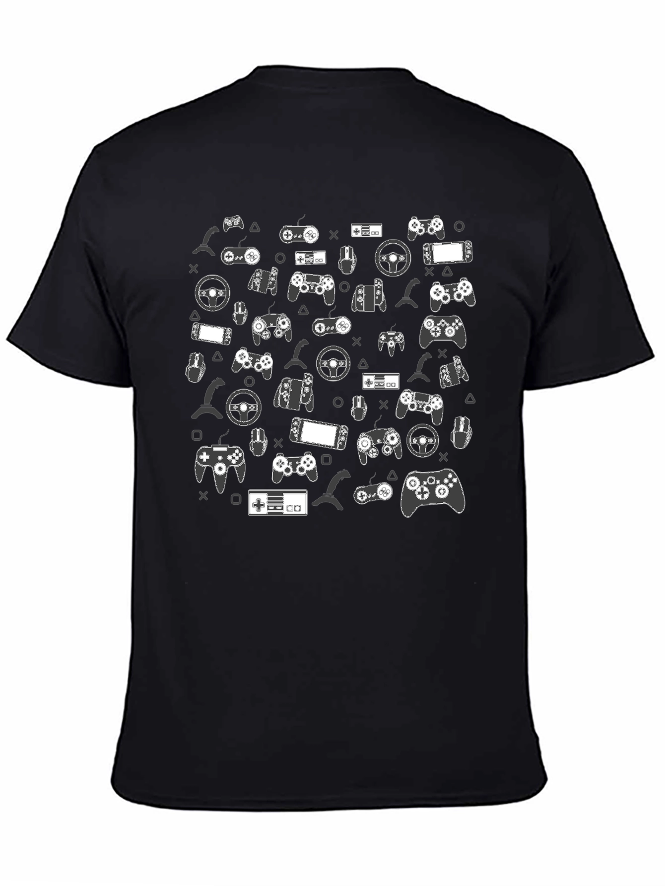 Black Gamer Pattern Black T-Shirt view 4