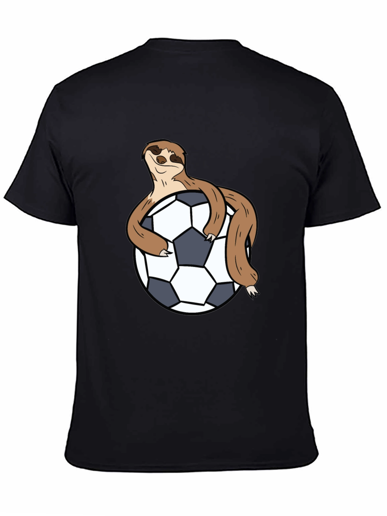Black Sloth Hugging Soccer Ball Black T-Shirt view 4