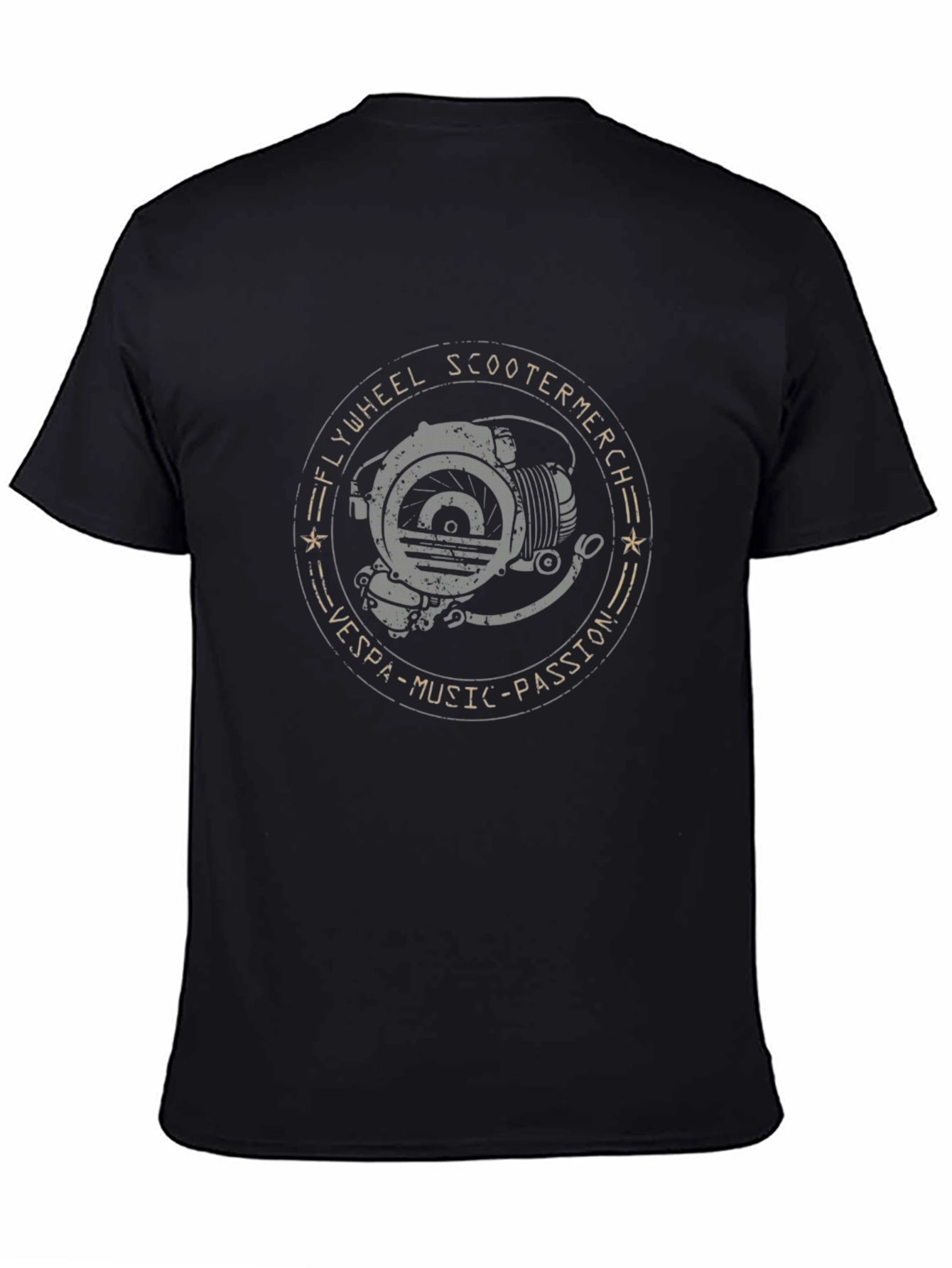 Black Flywheel Scooter T-Shirt - Vespa Music Passion Tee view 4