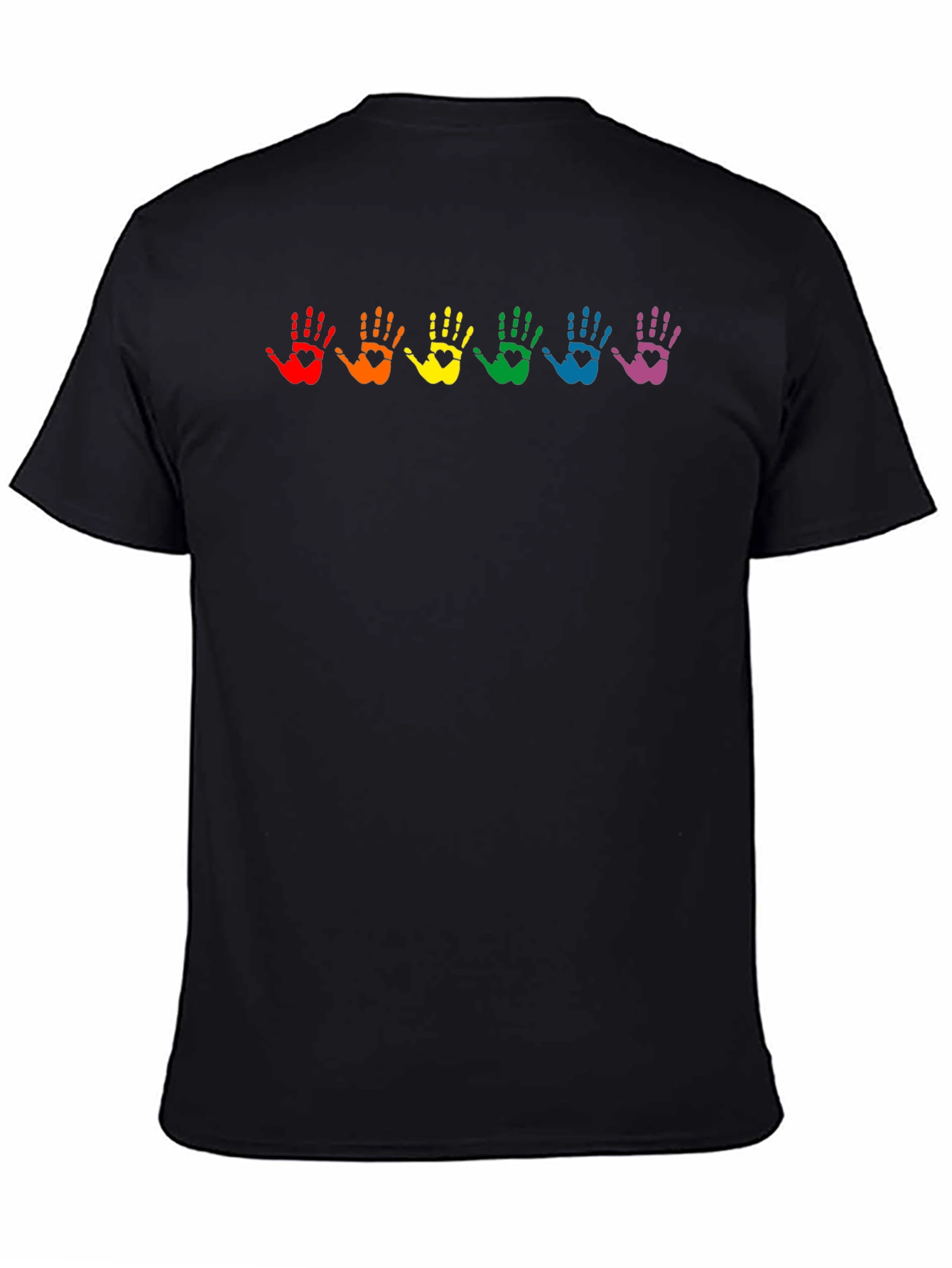 Black Rainbow Handprint Heart Graphic T-Shirt view 4