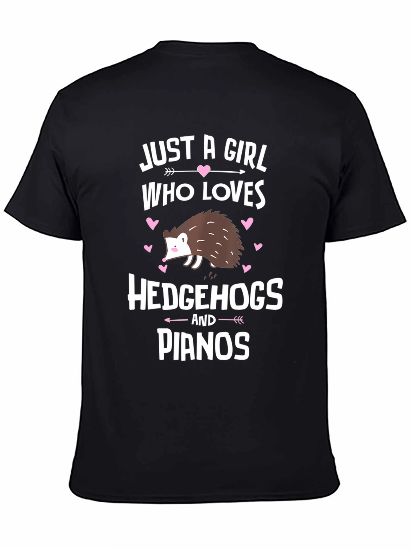 Black Just A Girl Who Loves Hedgehogs and Pianos T-Shirt view 4