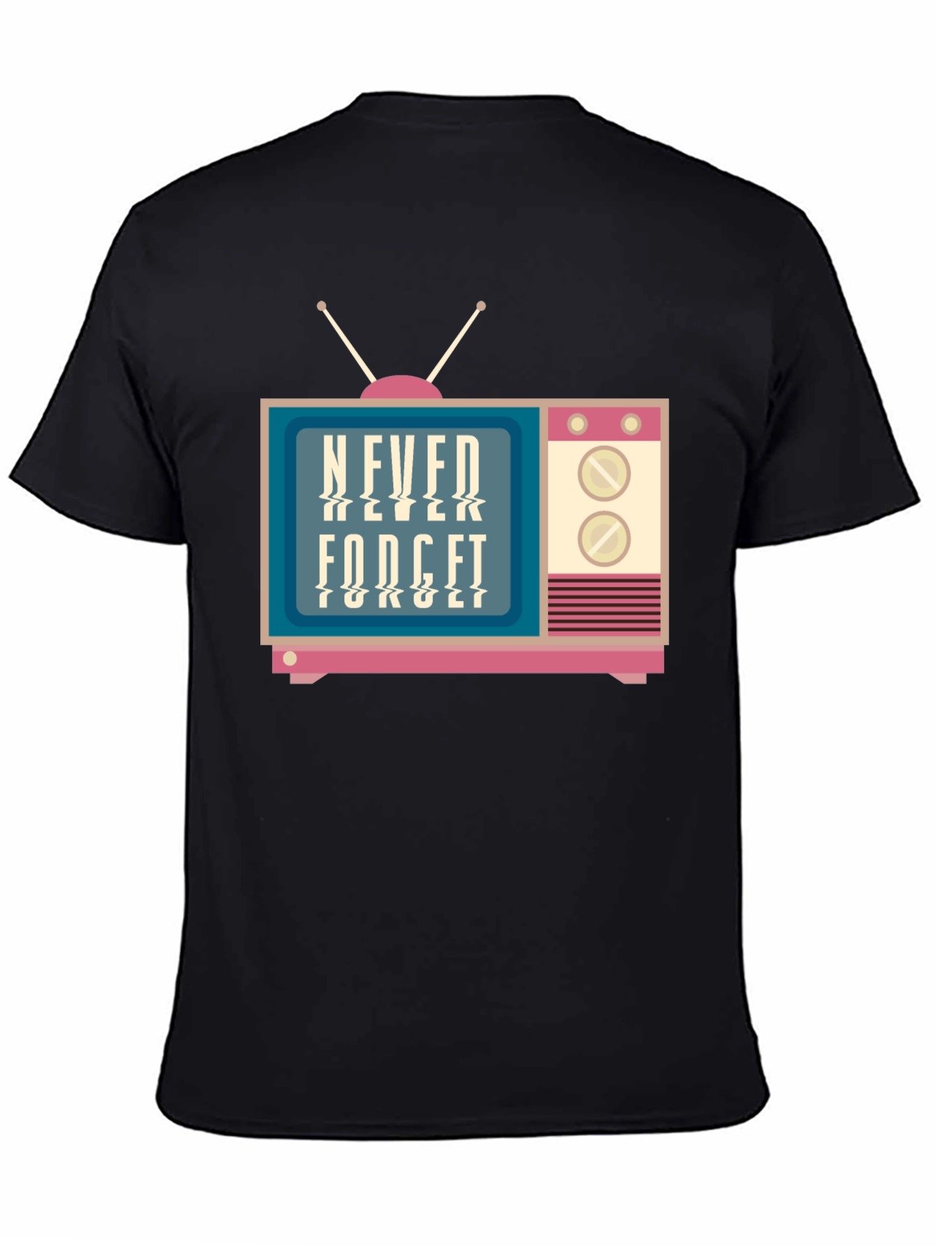Black Retro TV Never Forget Graphic Tee view 4