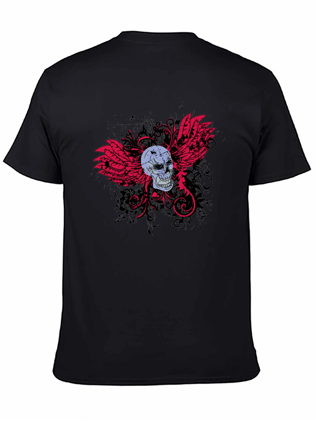 Black Skull & Wings Graphic T-Shirt - Edgy Design view 4