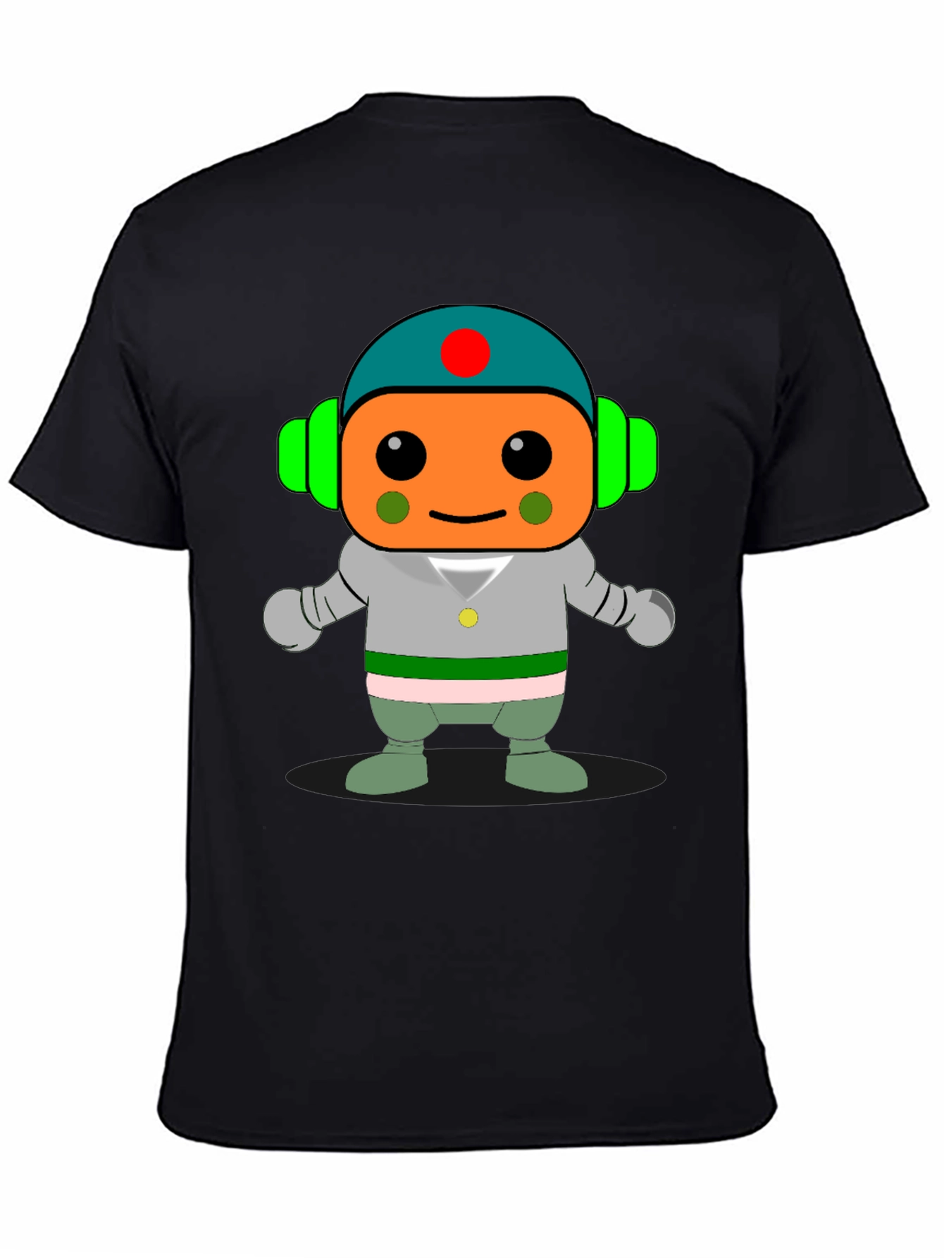 Black Cartoon Robot Graphic Print Black T-Shirt view 4