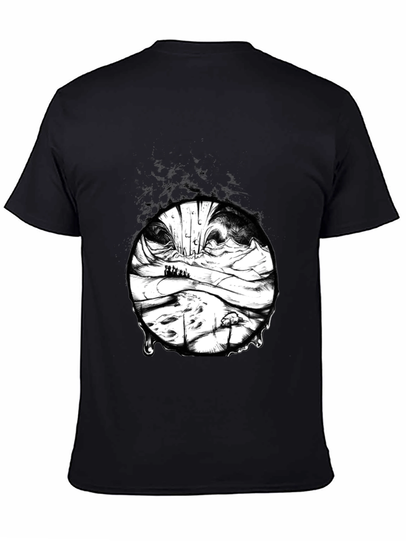 Black Artistic Black T-Shirt with Surreal Landscape Print view 4