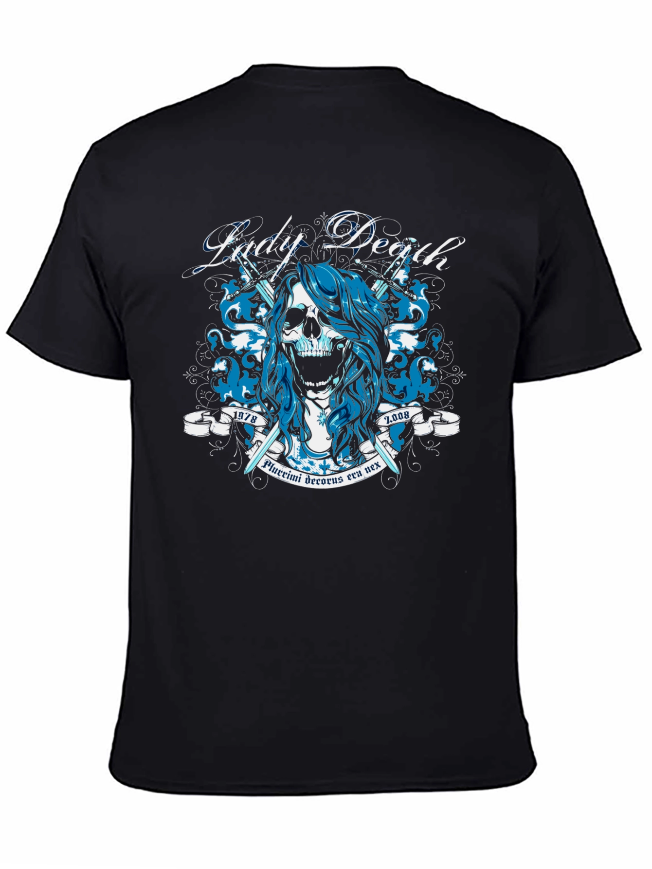 Black Lady Death Graphic Tee - Skull & Swords Design view 4