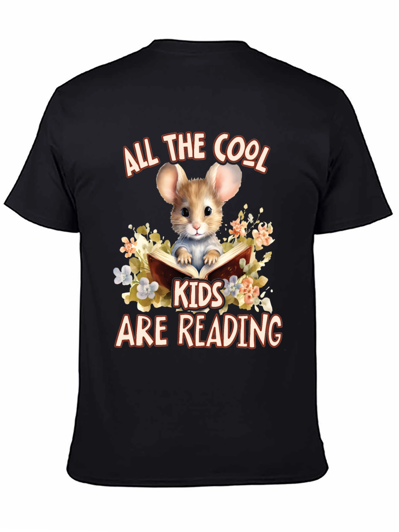 Black Cool Kids Reading Mouse Graphic T-Shirt view 4