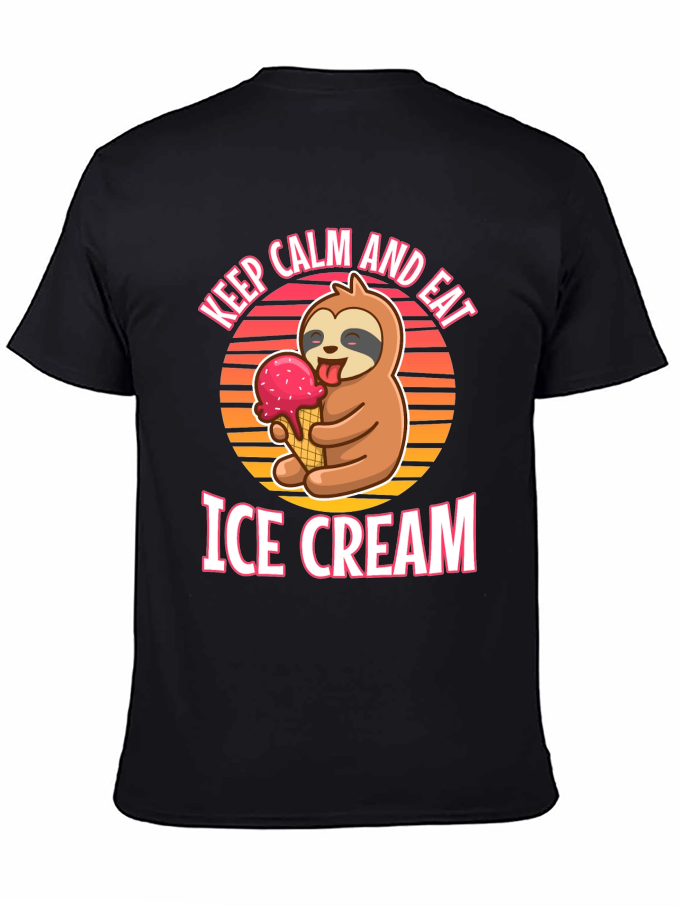 Black Keep Calm and Eat Ice Cream Sloth T-Shirt view 4