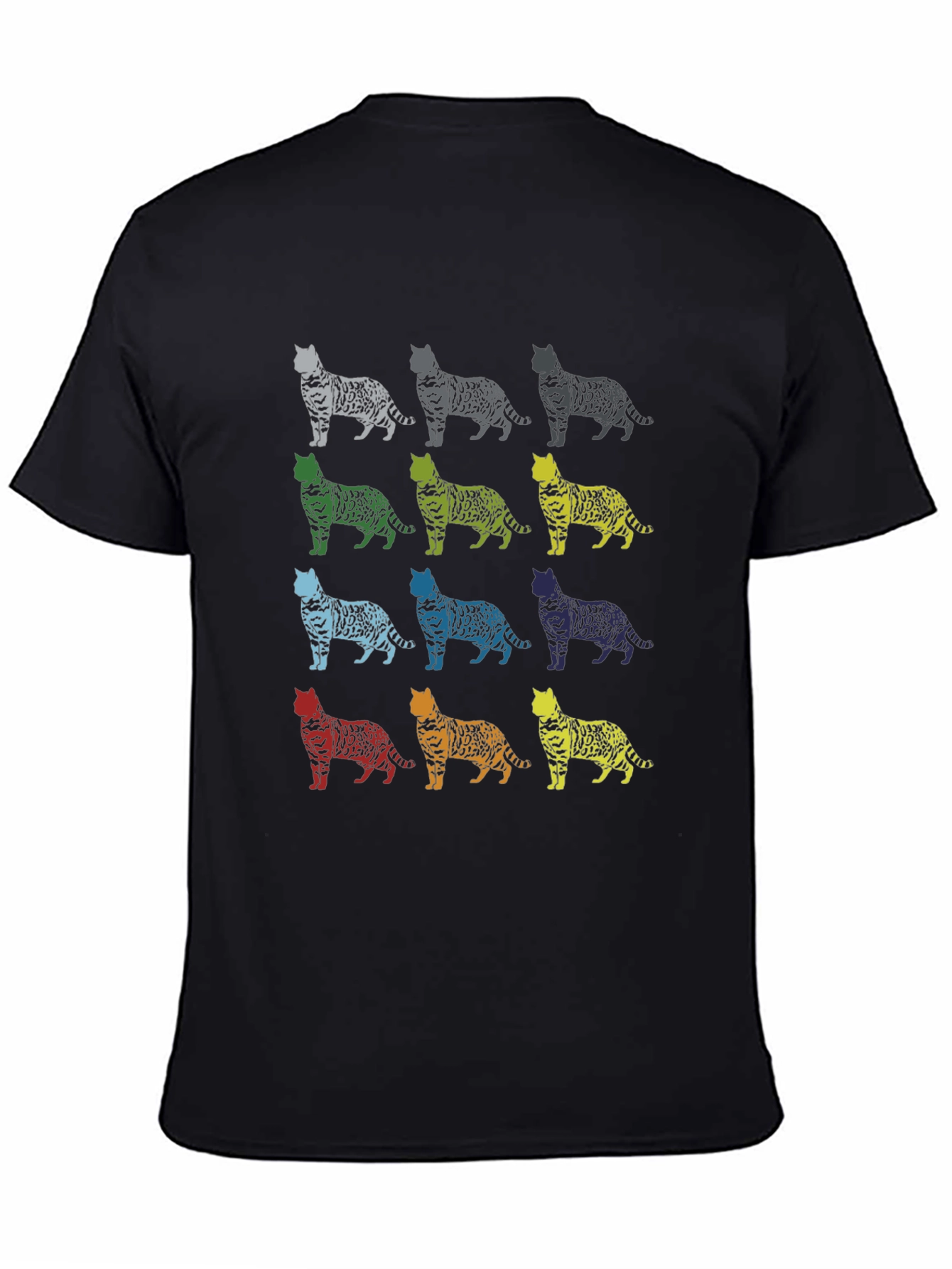 Black Colorful Cat Pattern T-Shirt view 4