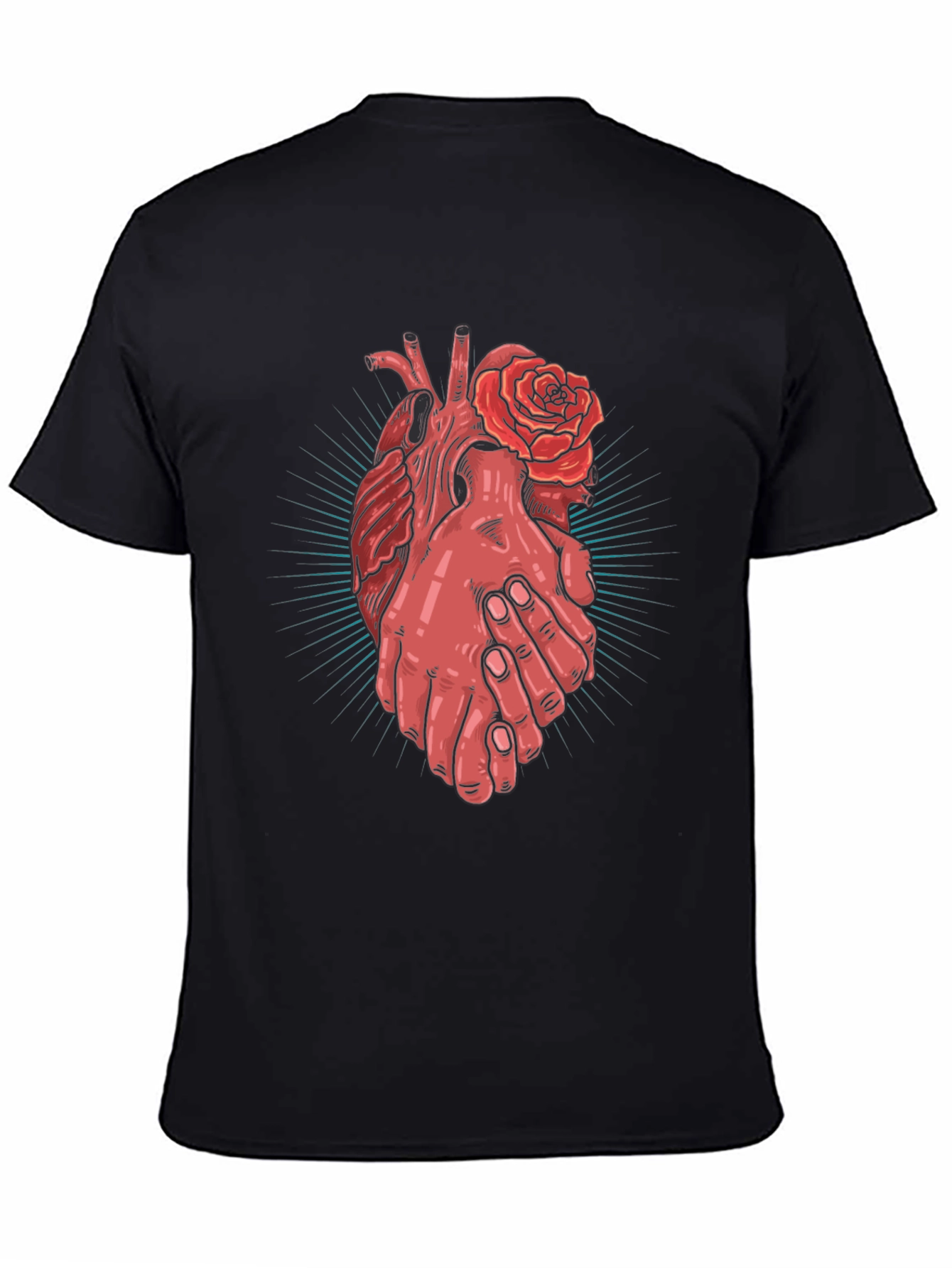 Black Heart and Hands Graphic Tee - Stylish Cotton Blend view 4