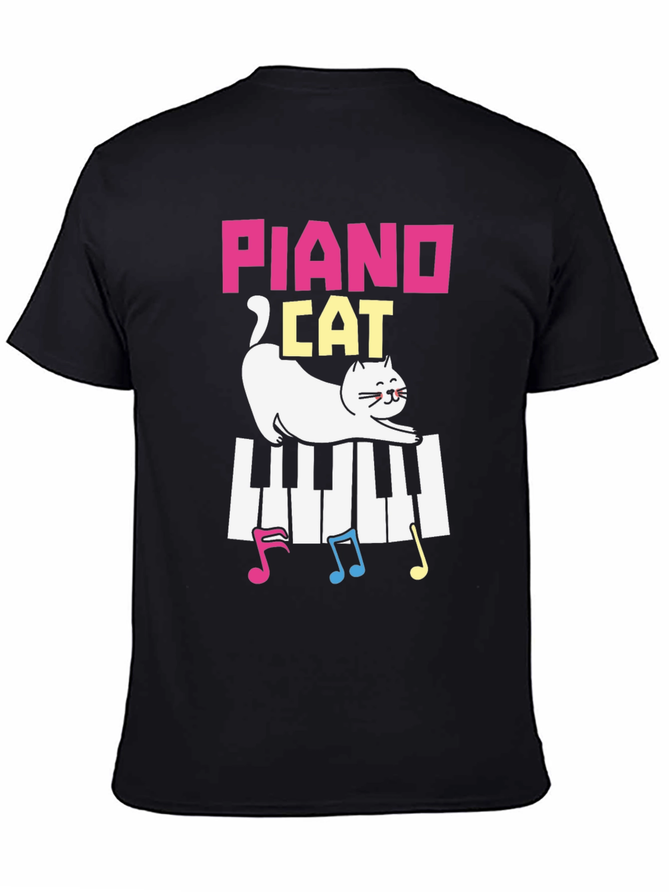 Black Piano Cat T-Shirt - Musical Kitten Tee view 4