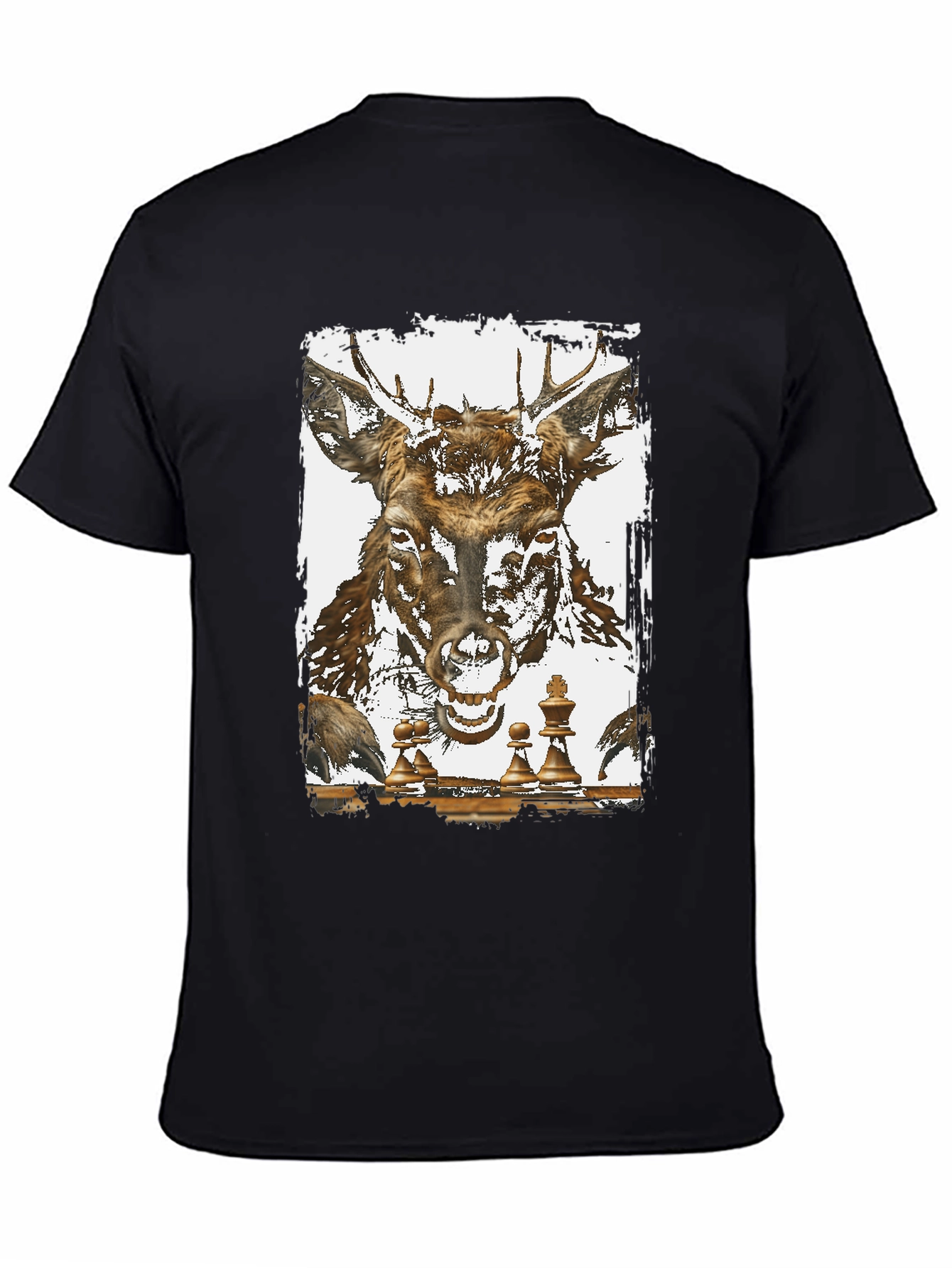 Black Deer Chess Graphic Tee - Unique Animal Art T-Shirt view 4