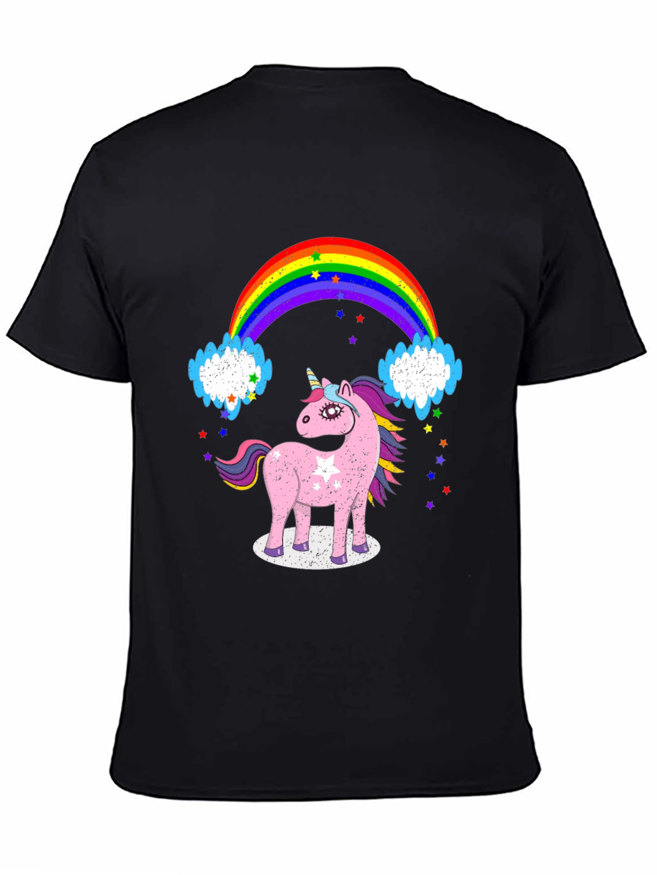 Black Unicorn & Rainbow Graphic Tee - Black Cotton T-Shirt view 4