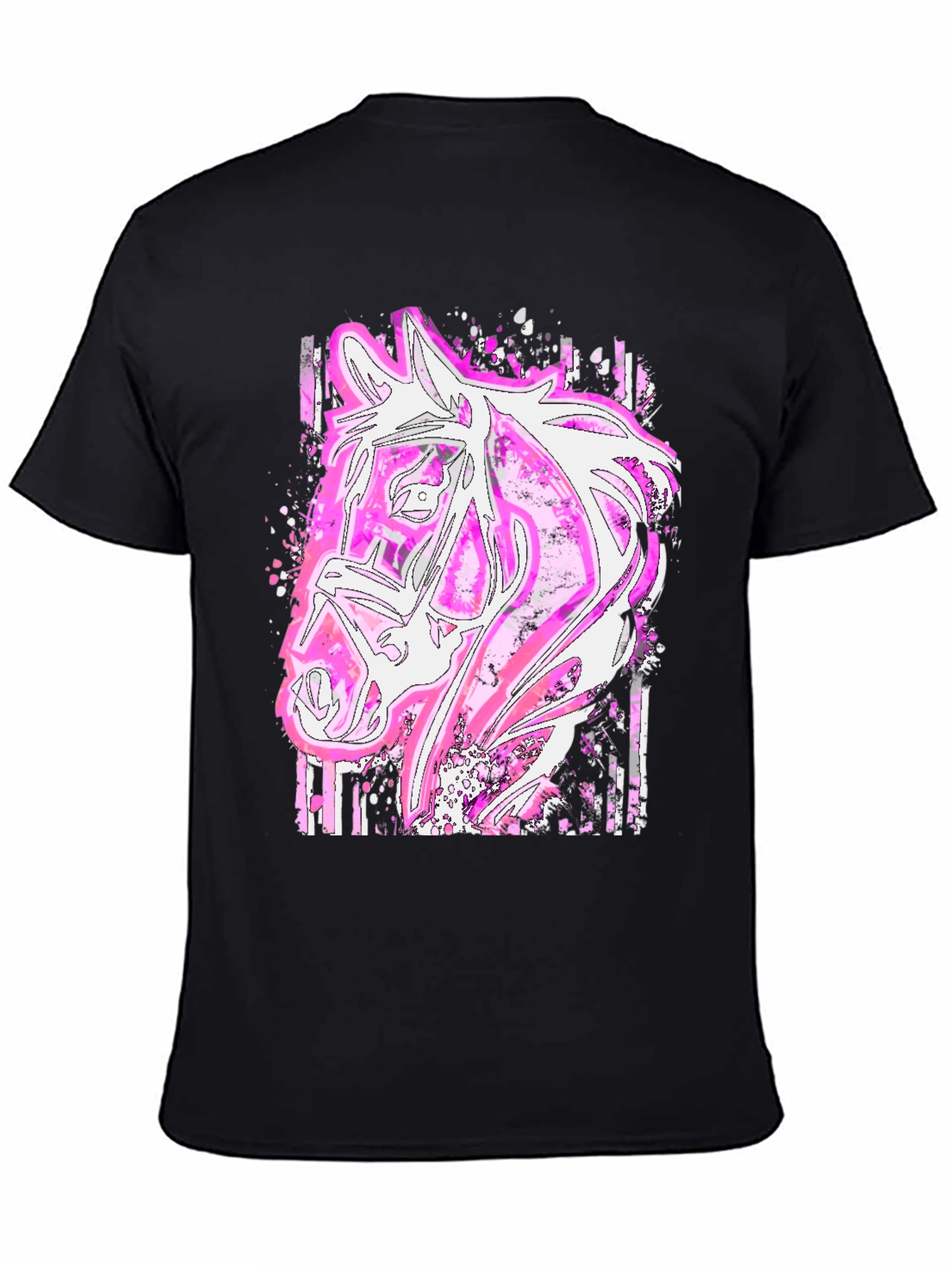 Black Pink Horse Graphic Tee - Stylish Animal Print Shirt view 4